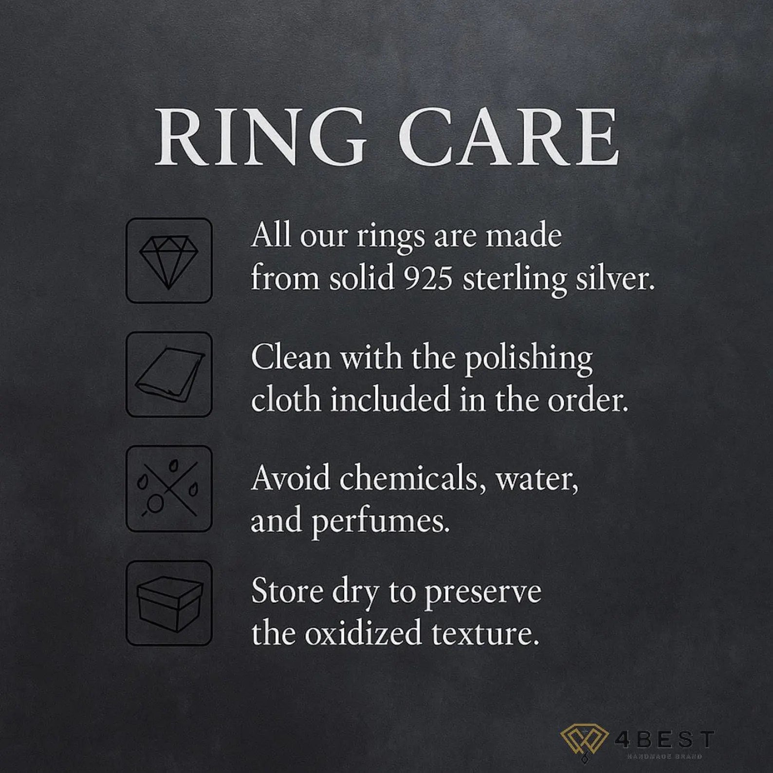 Avoid contact with harsh chemicals such as perfume, lotion, bleach, or cleaning agents.