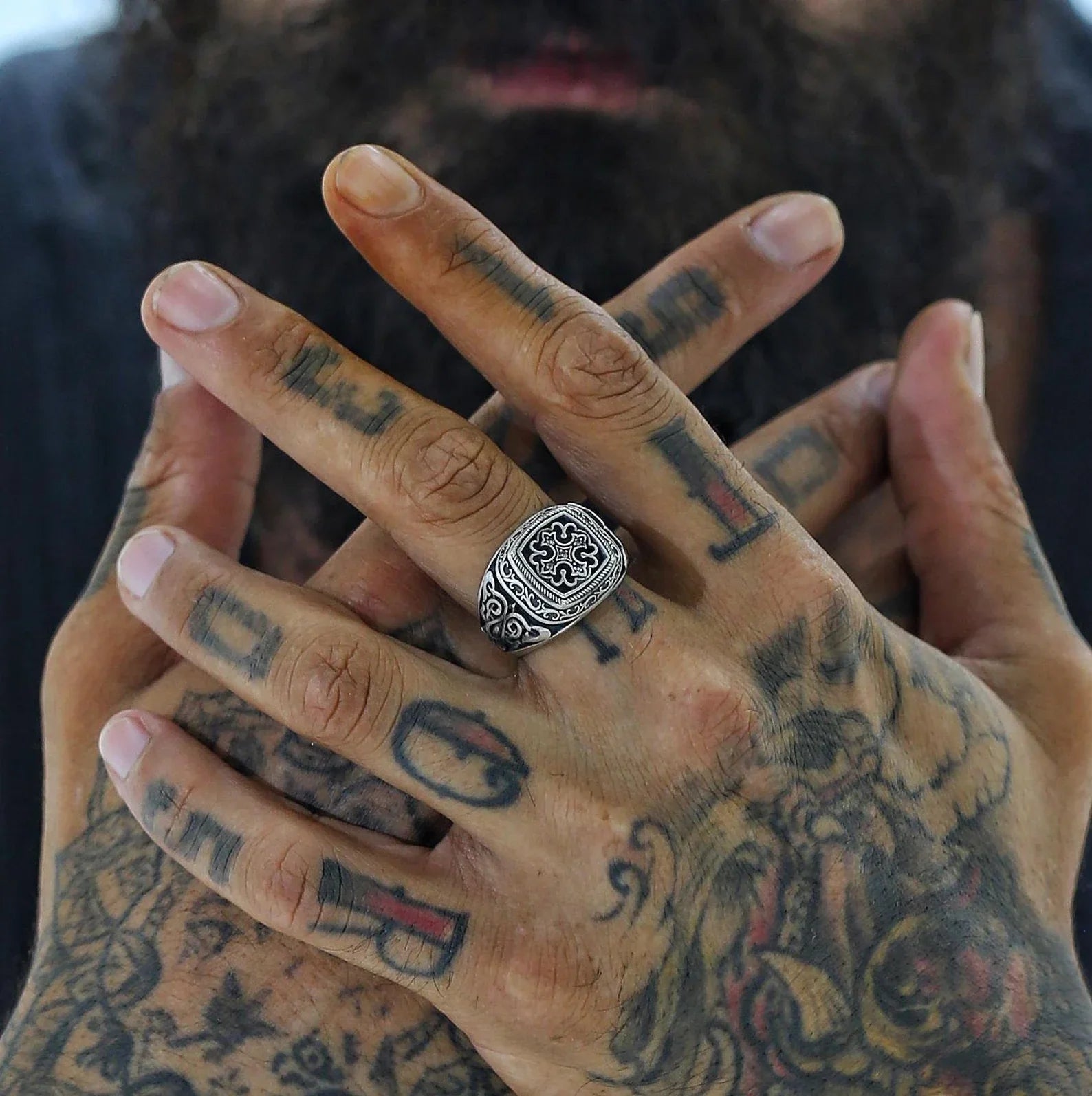 Handcrafted from high-quality 925 sterling silver, this boho-style signet ring features a bold gothic cross at the center. The intricate engraving and vintage finish make it a striking and meaningful gift for men who appreciate spiritual and symbolic jewelry.