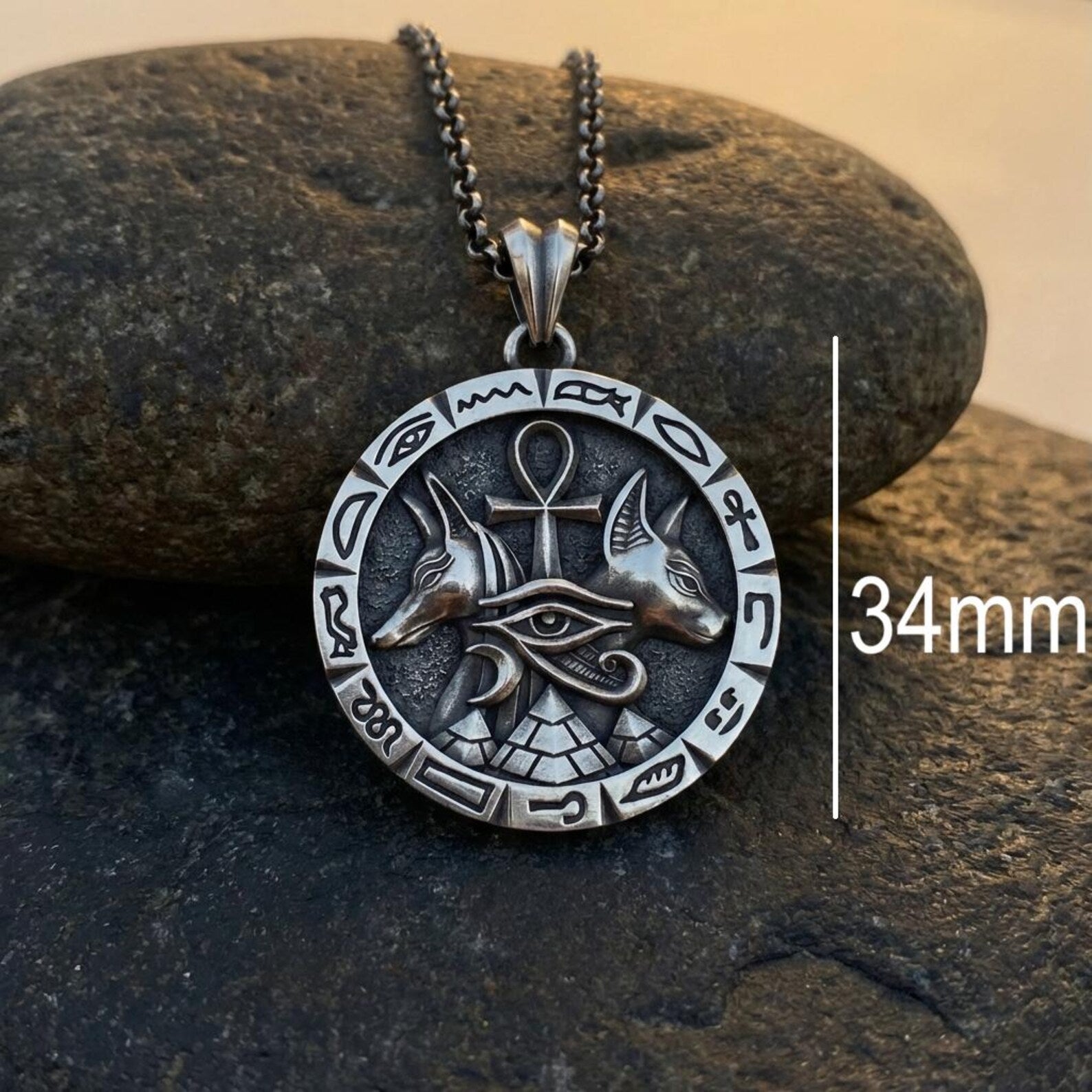 vintage inspired egyptian mythology necklace bold masculine anubis bastet pendant handmade silver jewelry
