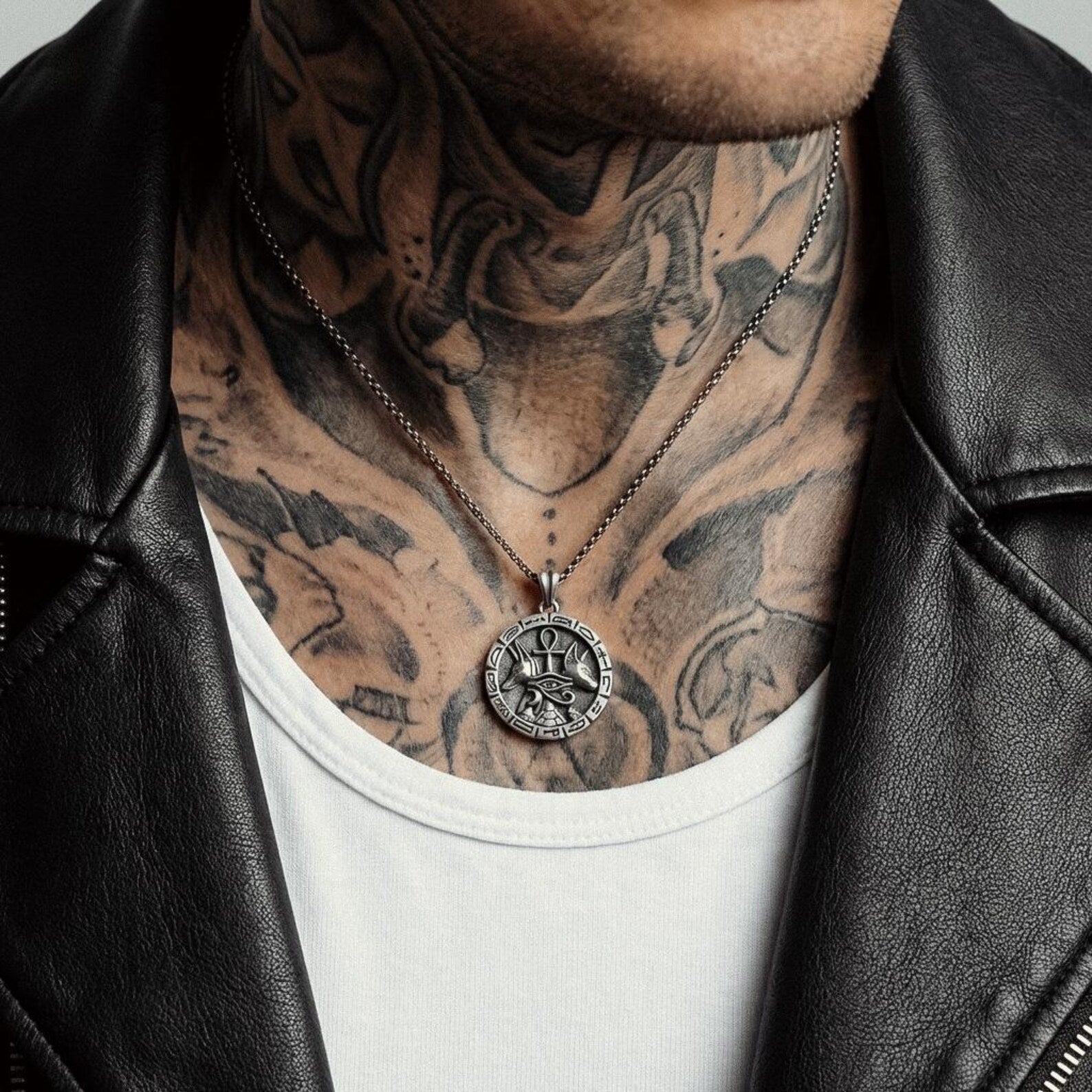 powerful protection talisman necklace featuring anubis and bastet solid sterling silver artisan mens jewelry