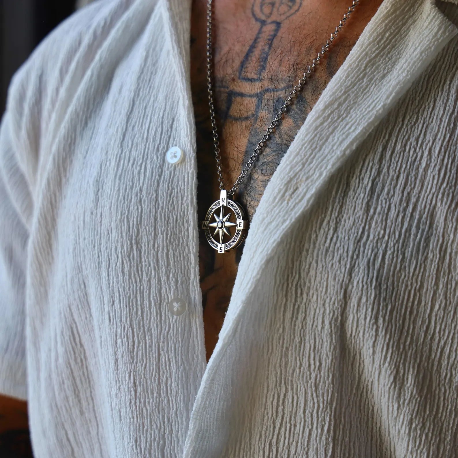 Sterling silver North Star compass necklace, handcrafted with nautical detailing and timeless elegance. This unisex silver pendant represents direction, hope, and courage, making it a meaningful jewelry gift for him or her. Perfect for travelers, adventurers, and those inspired by the ocean and stars, ideal for daily wear or special occasions.