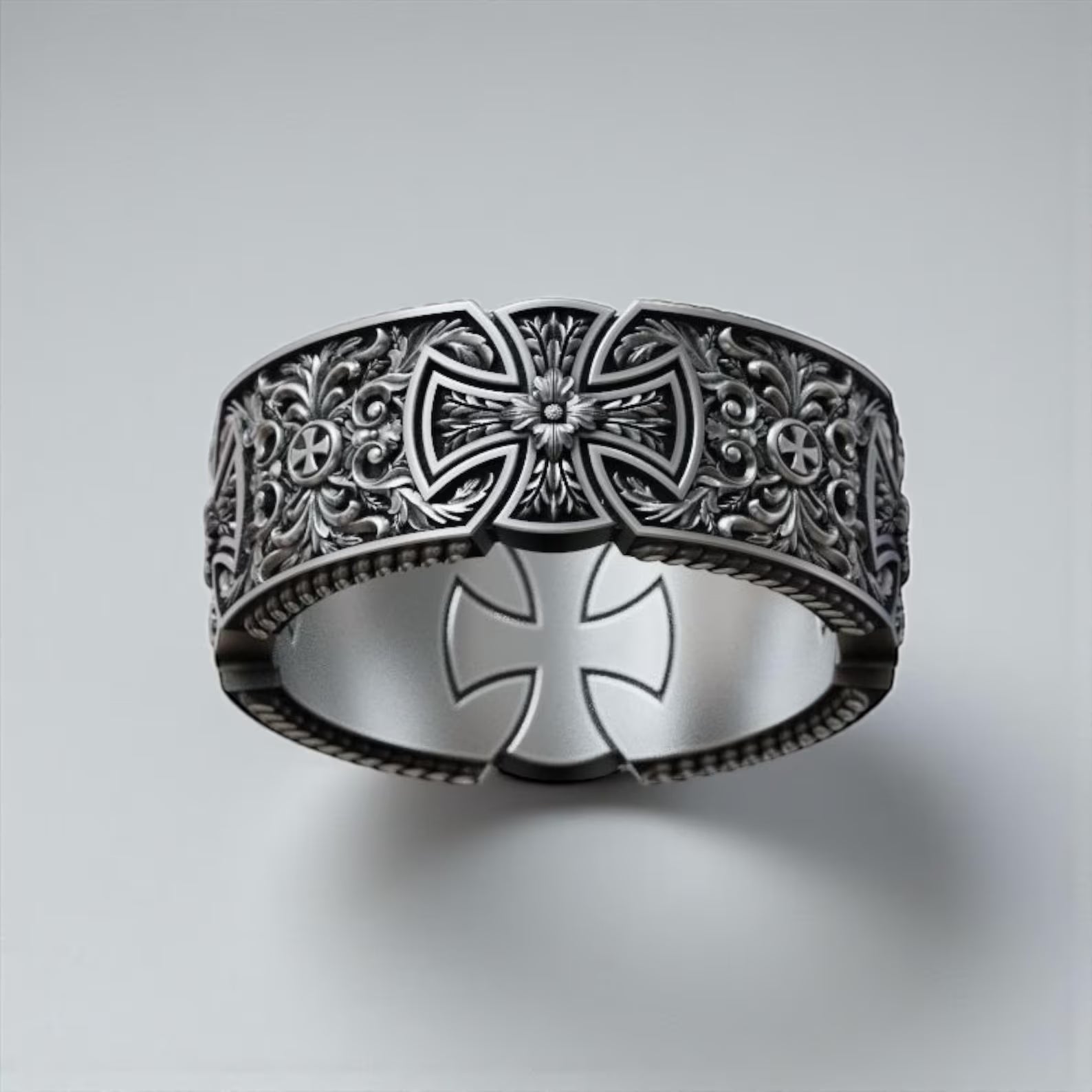Handcrafted Maltese Templar cross band ring for men made from solid sterling silver bold Christian faith jewelry masculine religious statement piece