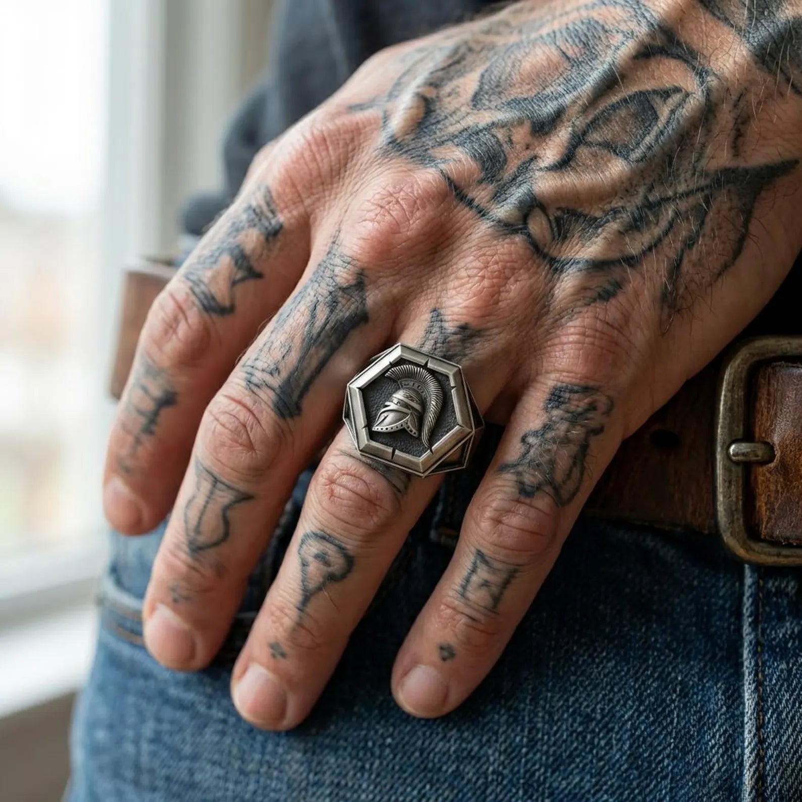 Ancient Greek Spartan warrior helmet ring for men, 925 sterling silver handcrafted statement ring with detailed engravings, unique masculine history inspired jewelry gif