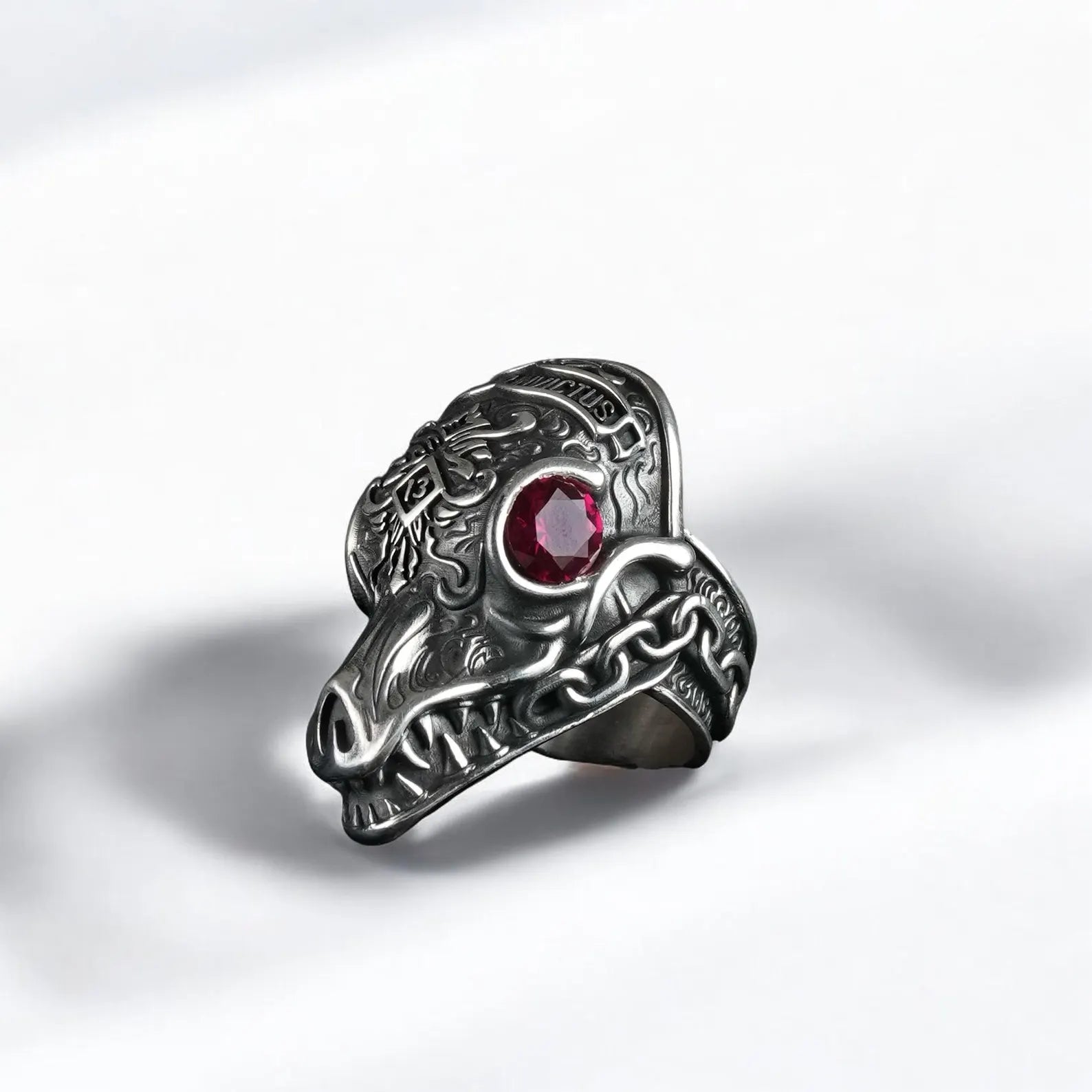 An intricately carved skull ring made from high-quality sterling silver, embodying gothic and warrior aesthetics. This unisex ring represents power, honor, and a refusal to surrender, making it an ideal gift for anyone who carries a strong inner fire.