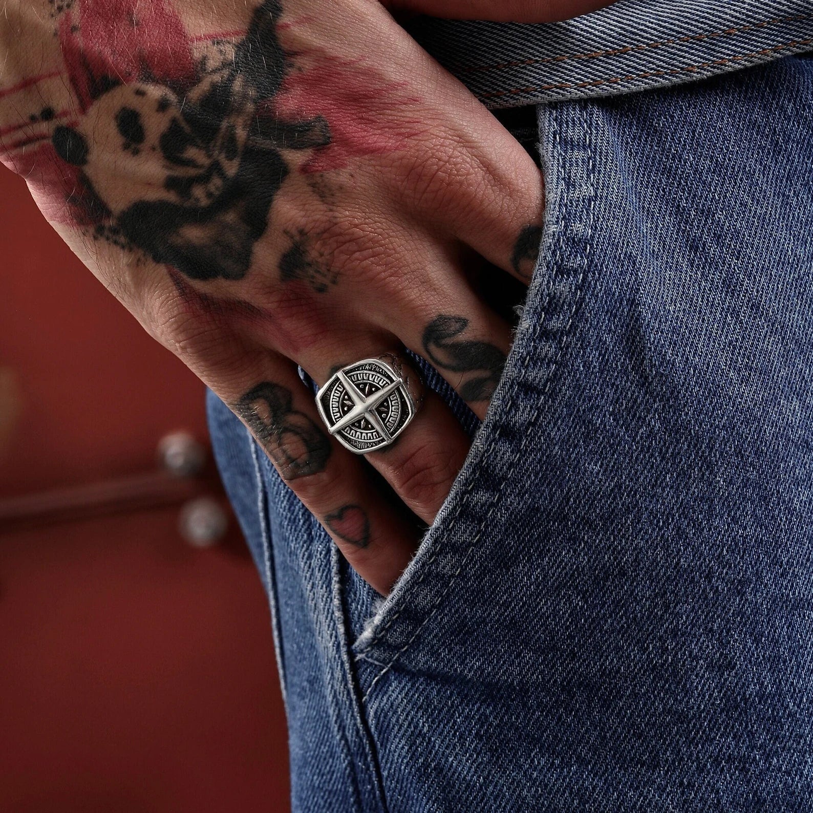 This handmade sterling silver compass ring captures the essence of nautical and biker style. With its intricate North Star design, it’s a powerful symbol of guidance and a beautiful accessory for men and women alike. Celebrate life’s journeys with this unique ocean-inspired piece.