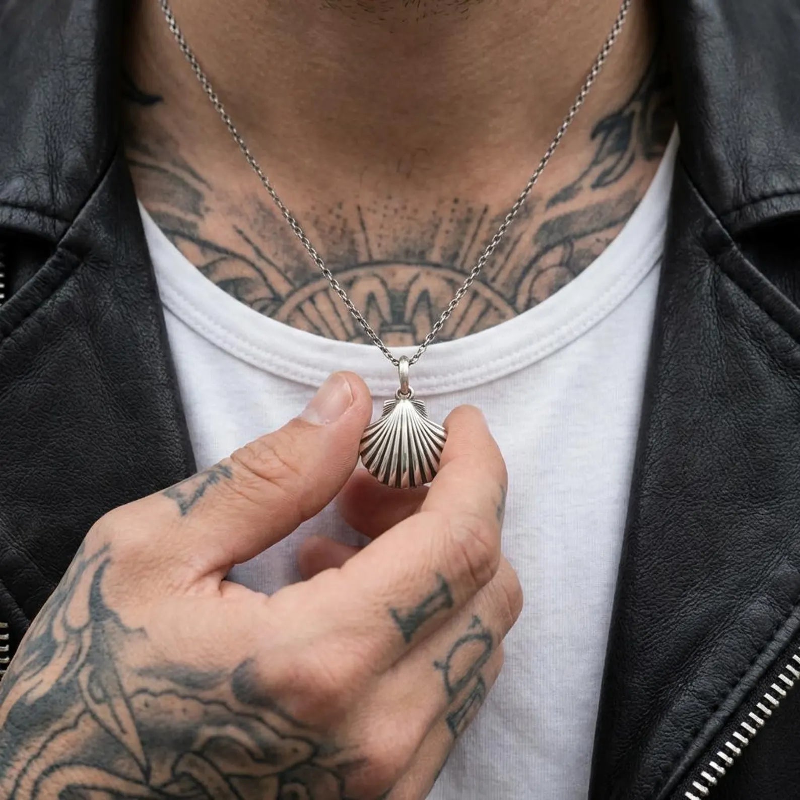 solid 925 sterling silver scallop shell necklace oxidized nautical pendant beach inspired unisex maritime jewelry