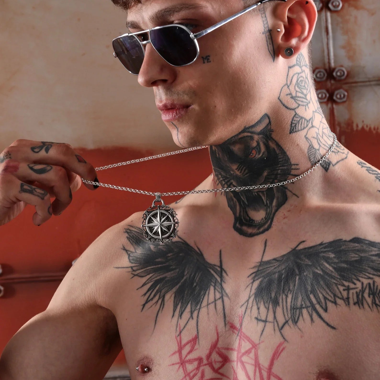 Discover your path with this handcrafted sterling silver compass necklace, a striking piece designed for the adventurous spirit and modern explorer. The intricate nautical compass design, finished with precise artisan details, speaks to the journey of life and the call of the ocean. This bold statement piece blends spiritual symbolism, rugged style, and nautical elegance to create a compass pendant necklace perfect for those who embrace wanderlust and meaningful jewelry.