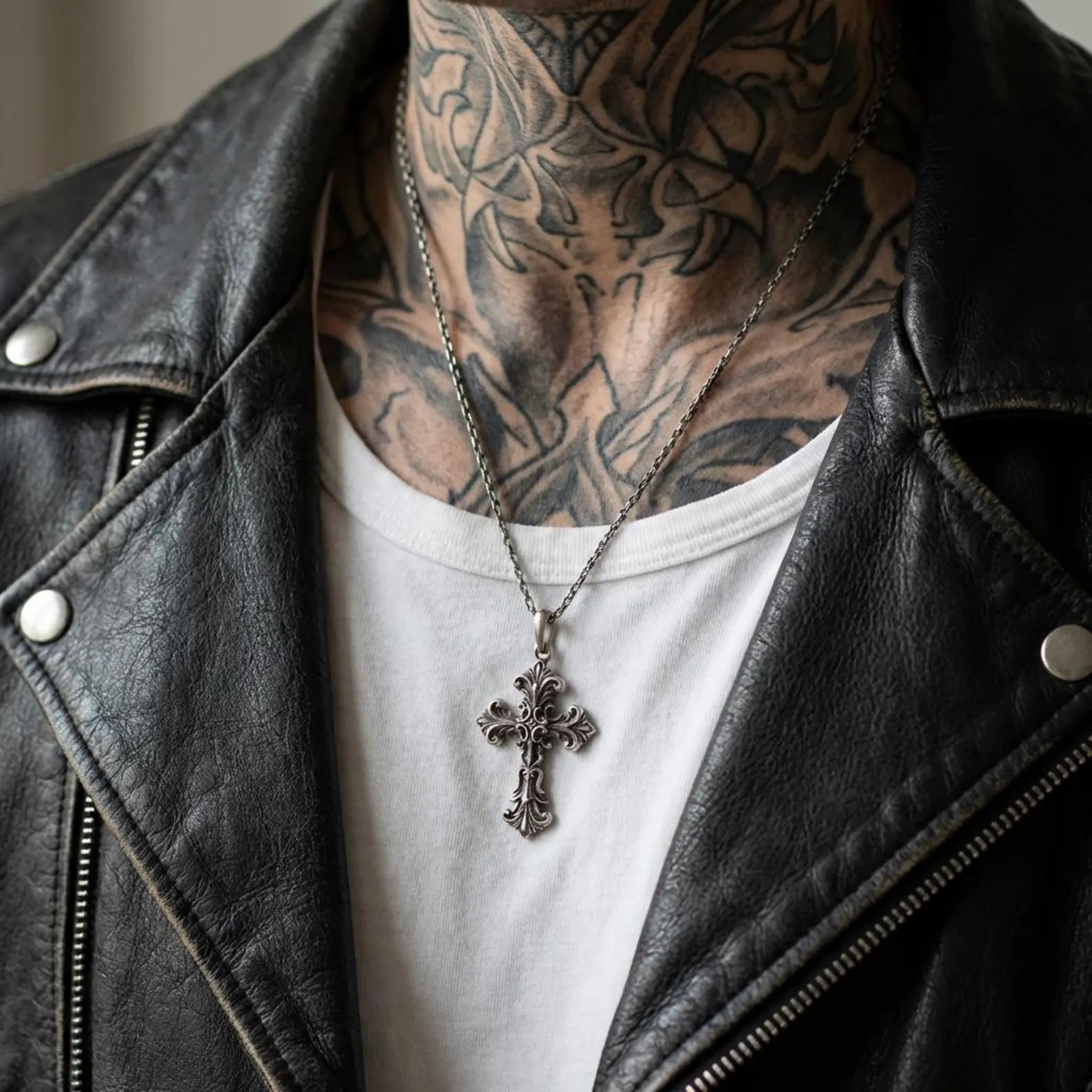 solid 925 sterling silver gothic cross necklace oxidized medieval royal lily fleur de lis christian pendant for men and unisex wear