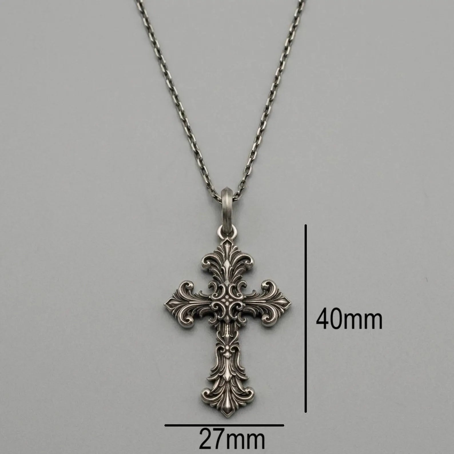 bold religious statement necklace sterling silver gothic cross with fleur de lis medieval design handcrafted jewelry