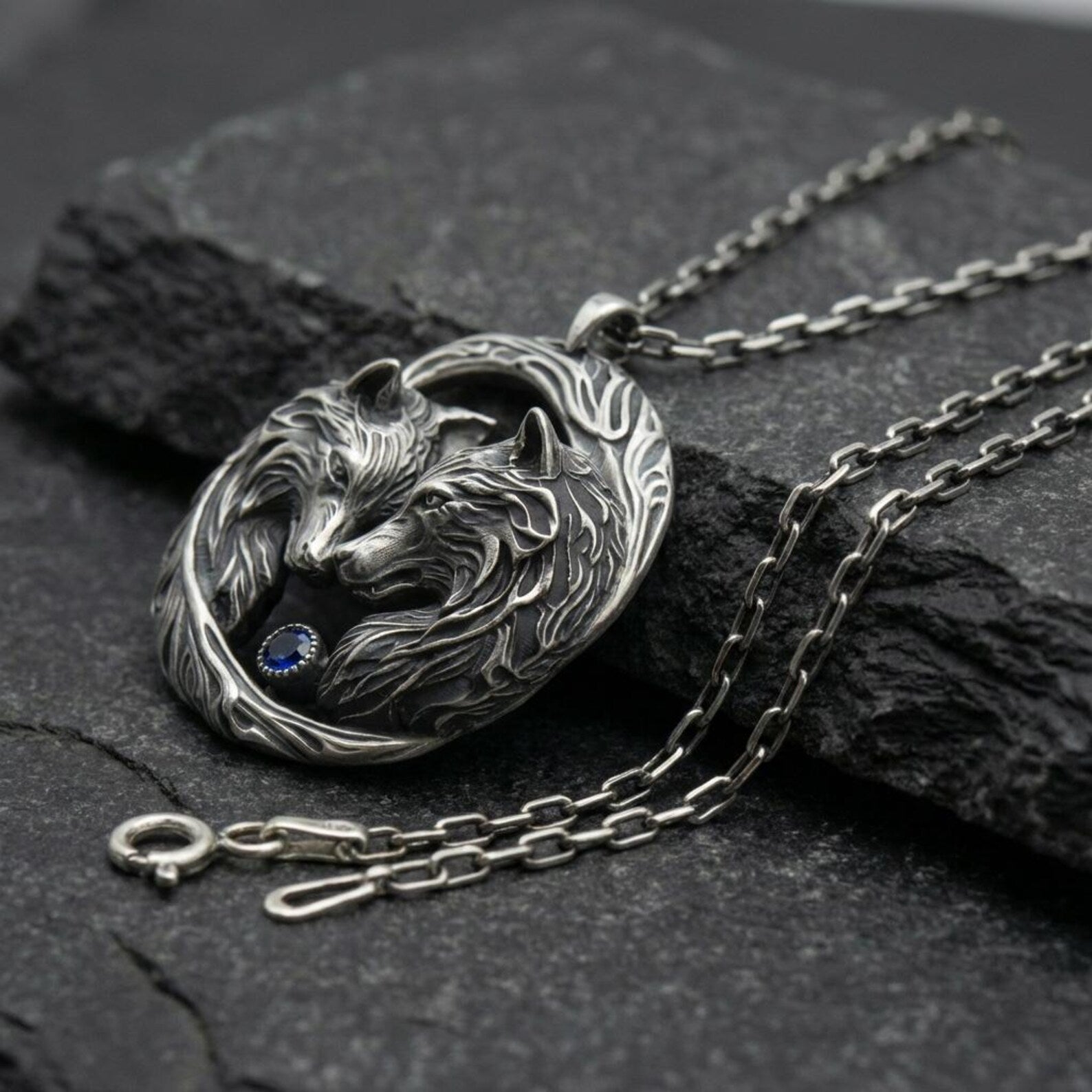 Unique Wolf Sterling Silver Necklace