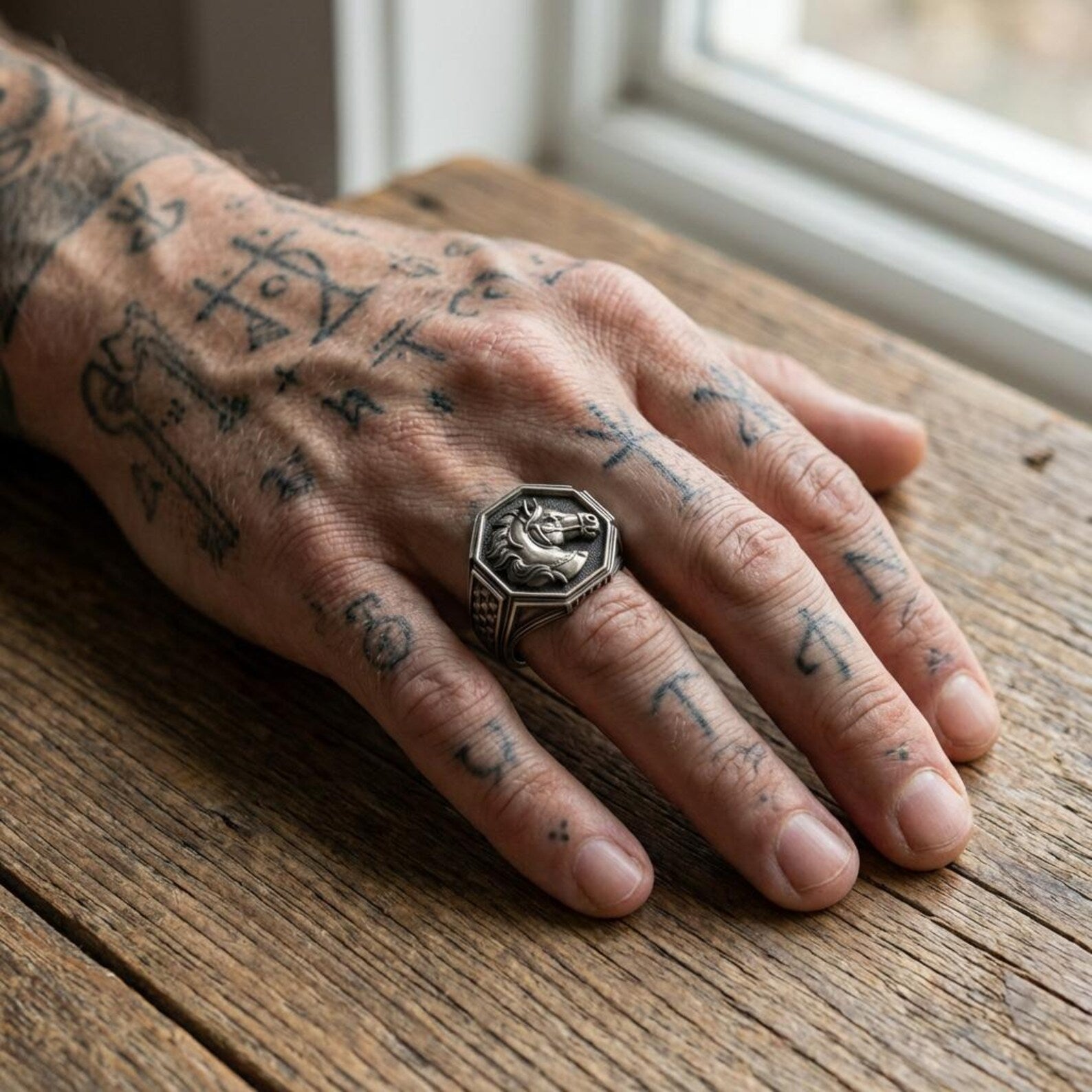 premium southwestern horse signet ring oxidized sterling silver rugged western cowboy style artisan mens statement jewelry piece