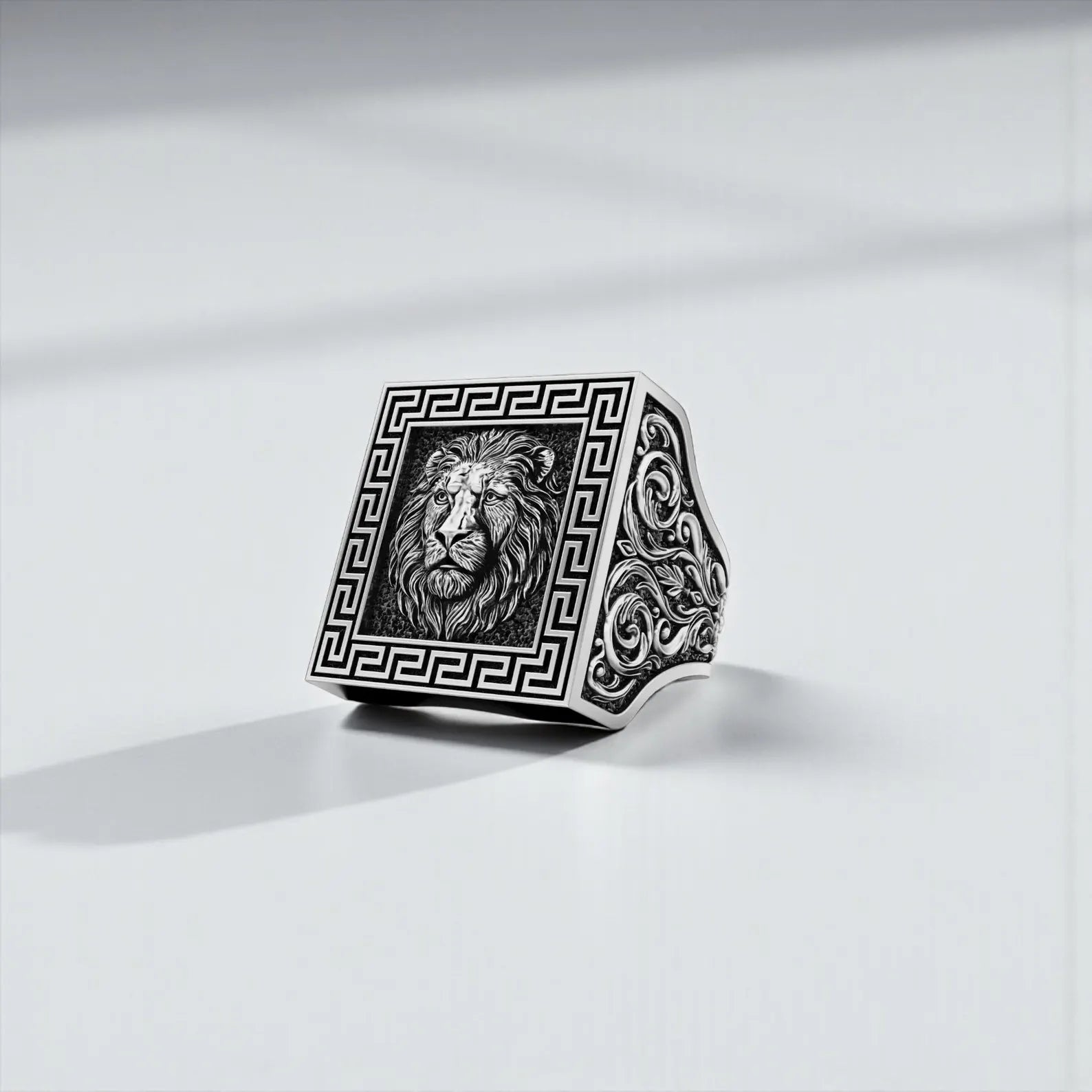 Handcrafted sterling silver Royal Lion ring for men with oxidized medieval design, bold statement warrior jewelry, fantasy gothic animal motif