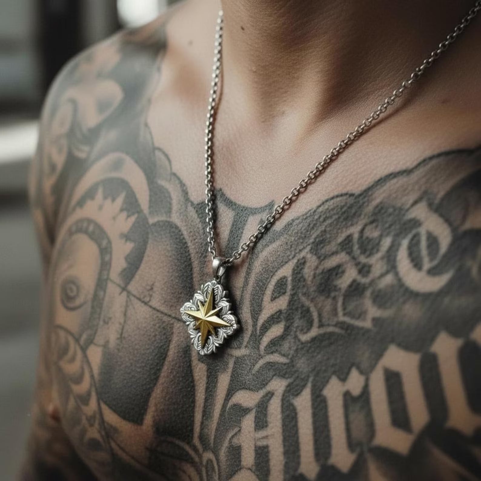 Elegant product photo of a handcrafted nautical compass pendant that blends gold plating and sterling silver, designed for ocean lovers and wanderers—optimized for gold compass pendant men, nautical necklace, and sailor jewelry searches.