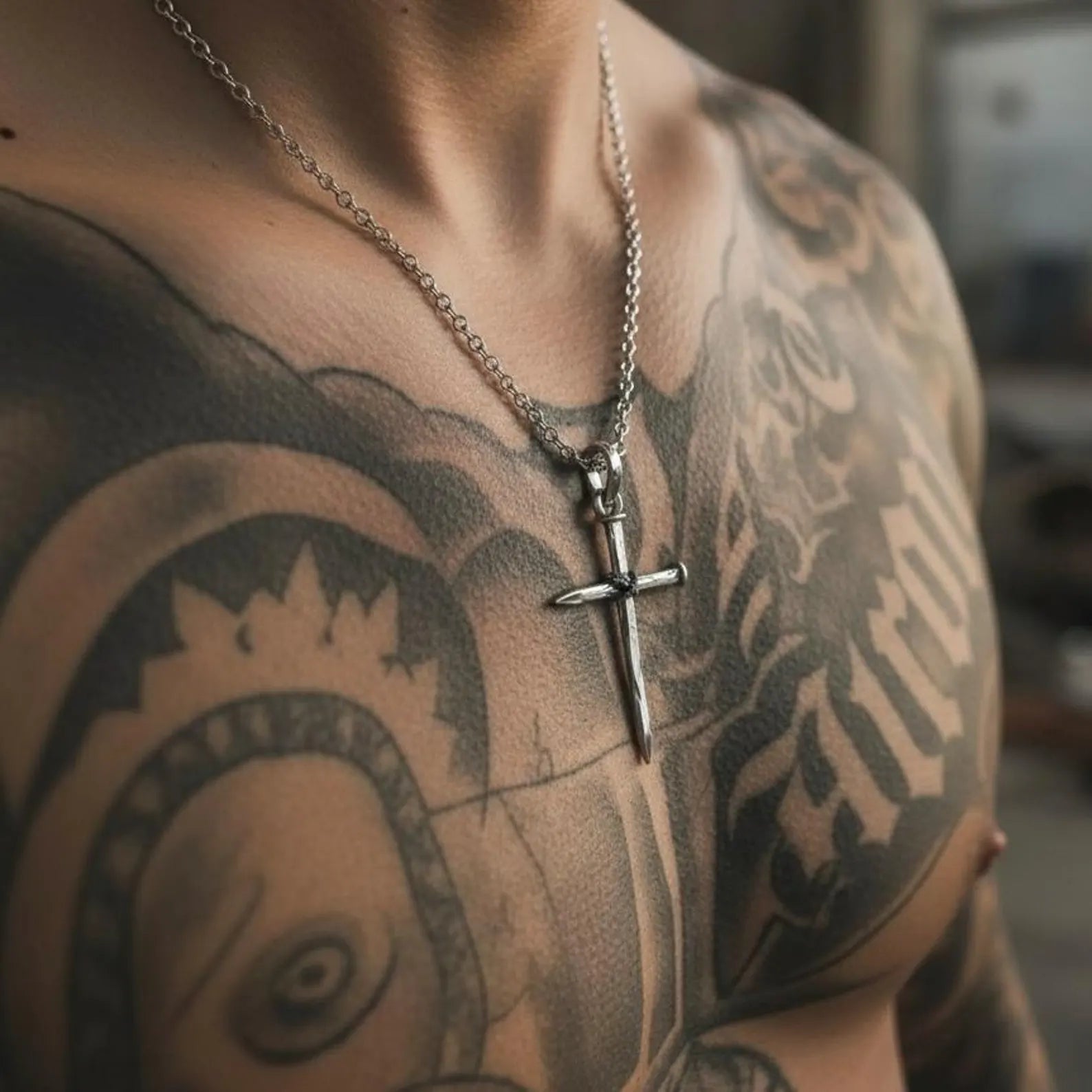 Religious nail cross pendant necklace made from solid 925 sterling silver, designed as a meaningful Christian faith jewelry gift for men.