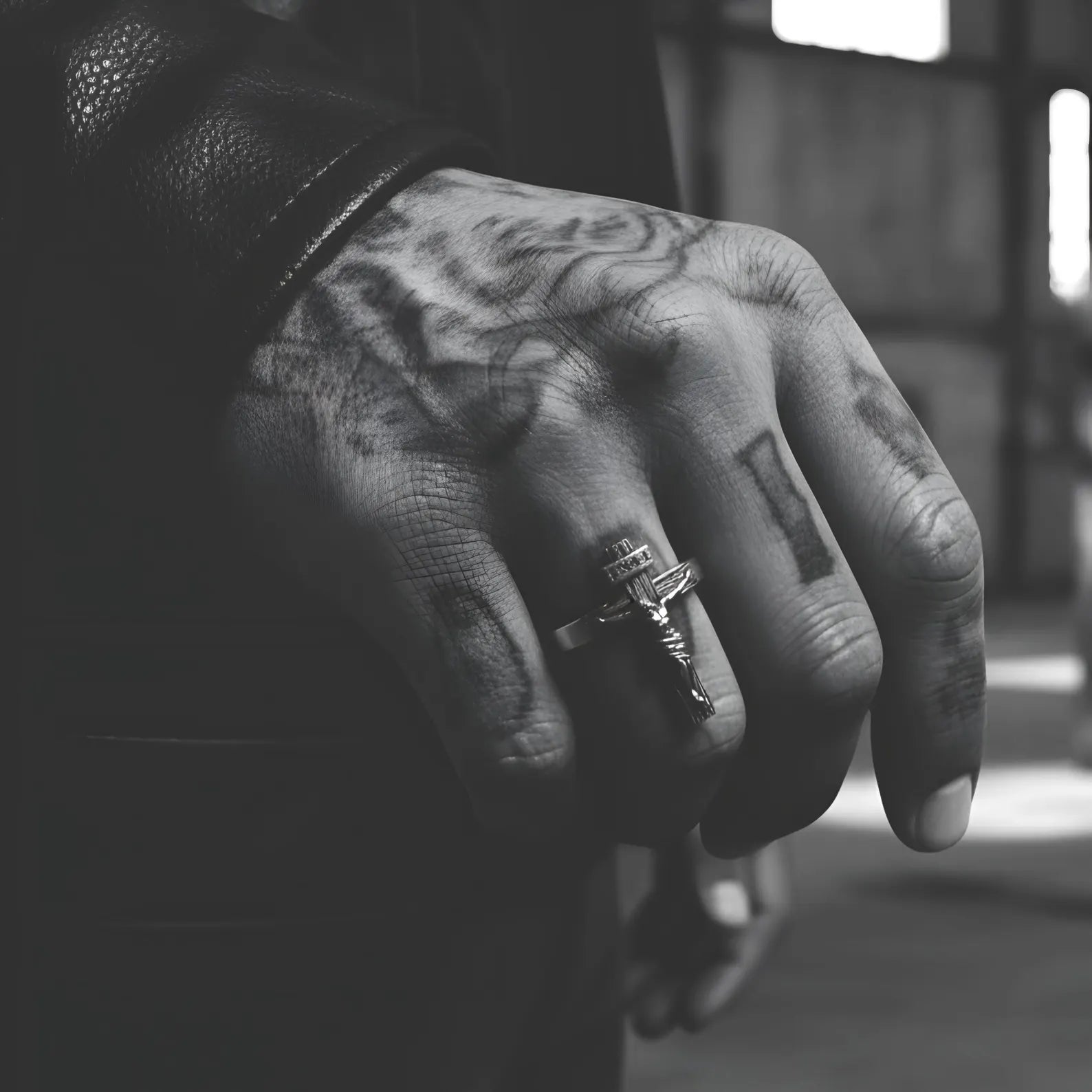 Jesus Christ INRI crucifix cross ring in sterling silver, handmade Christian religious ring with bold statement design, ideal Catholic gift for husband or boyfriend