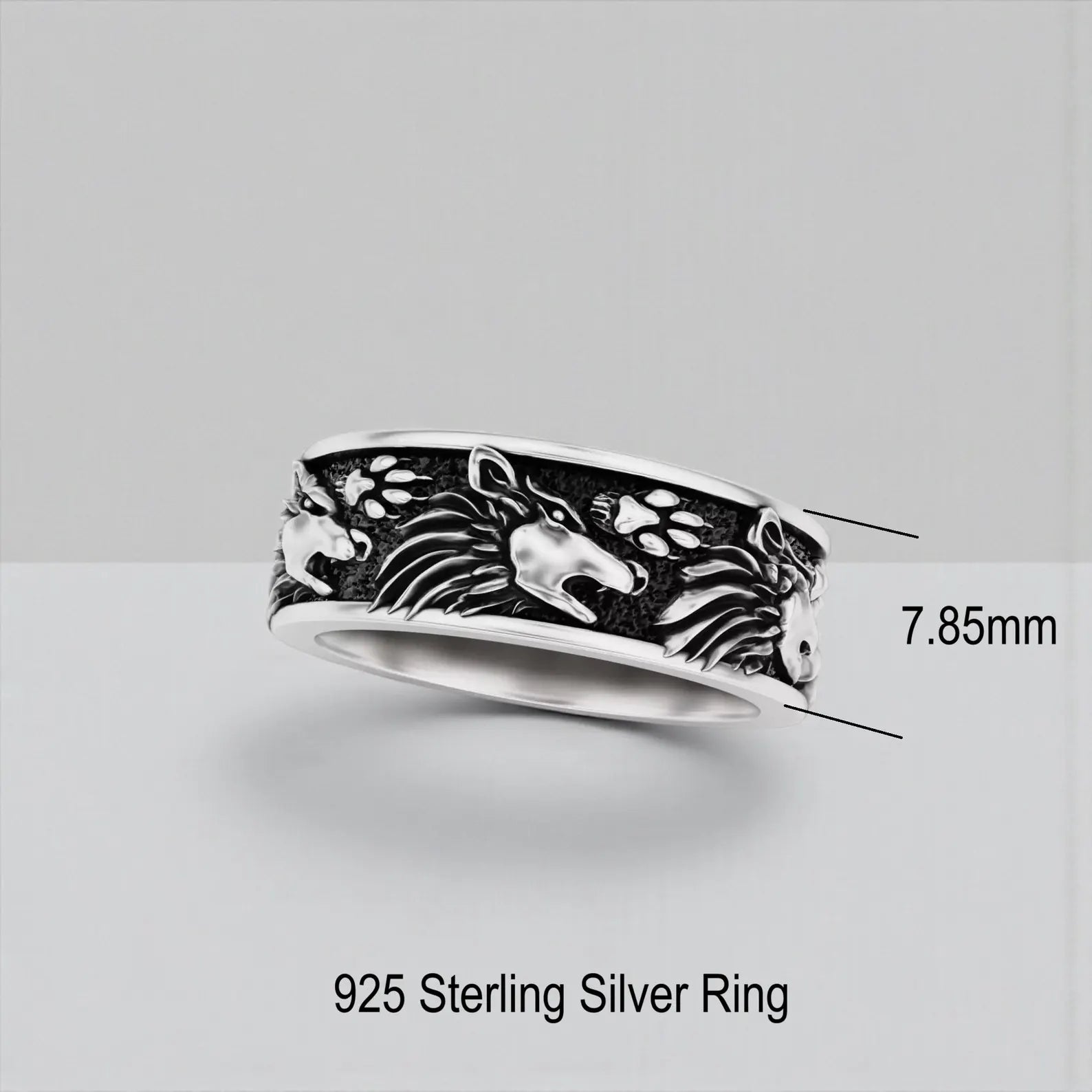 Viking wolf band ring for men made of solid sterling silver, bold handcrafted warrior ring inspired by Norse mythology and ancestral power