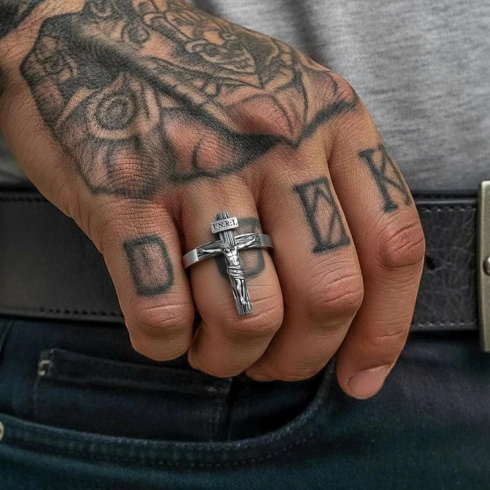 Handcrafted Jesus Crucifix Cross Ring in high-quality sterling silver, symbolic Christian Catholic jewelry representing faith, devotion, redemption, and spiritual strength, perfect religious statement ring