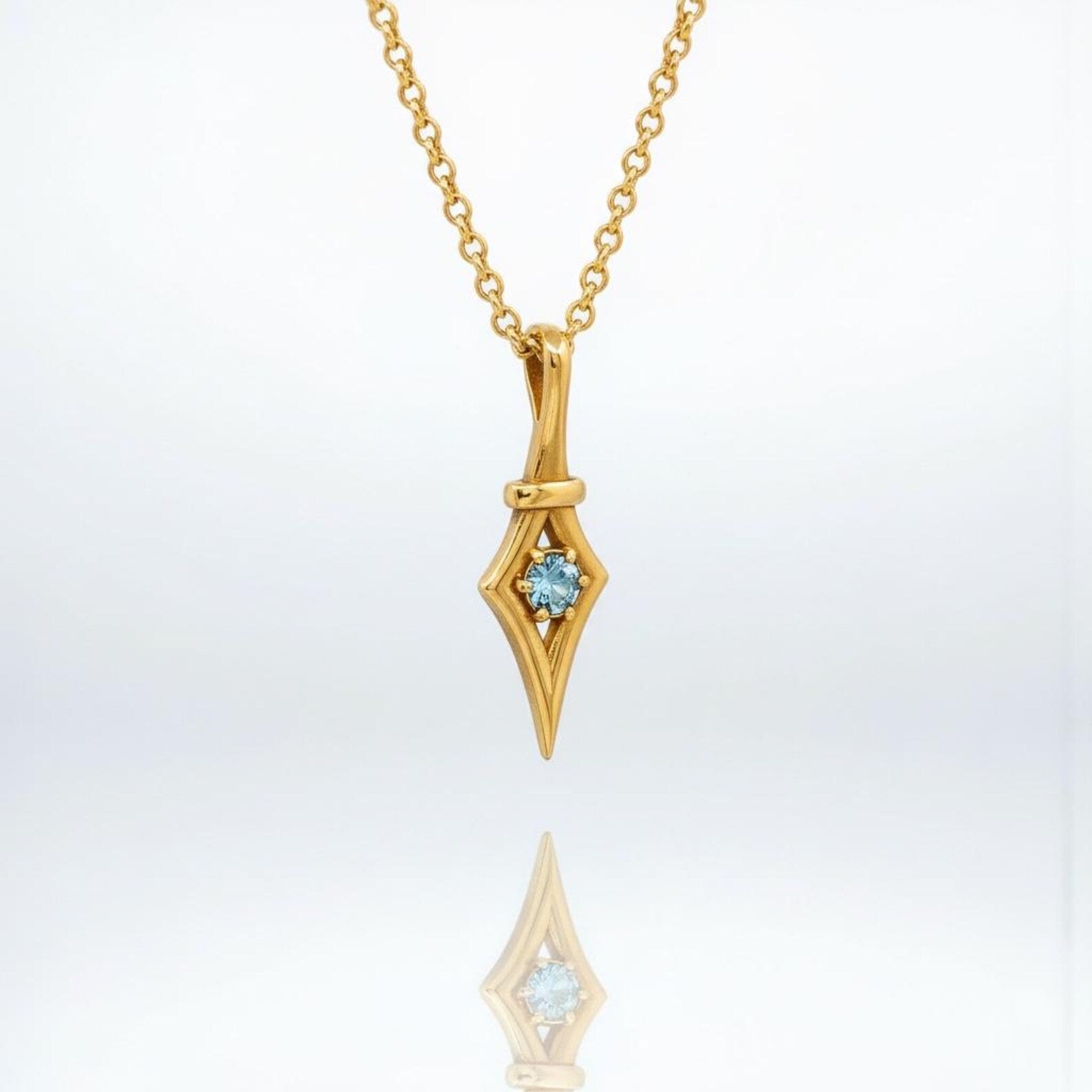 Personalized aquamarine pendant necklace with engraving option, crafted from high quality 925 sterling silver with 18K gold plating and serene blue gemstone