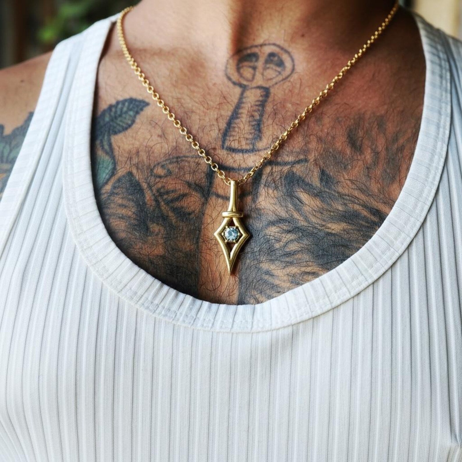 Handmade aquamarine birthstone pendant necklace made of 18K gold plated sterling silver, minimalist jewelry piece symbolizing calm, clarity, and tranquility, perfect for March birthday gifts