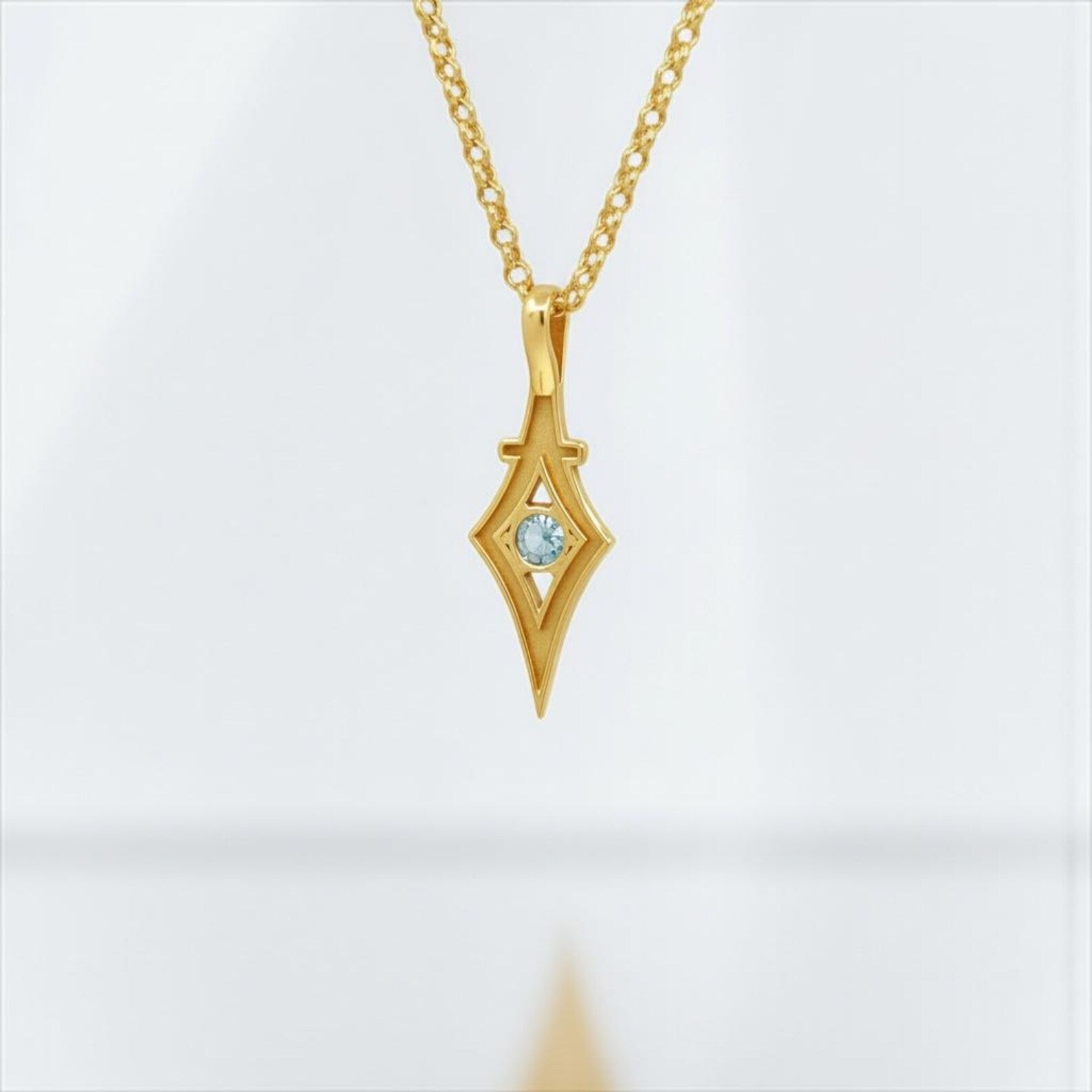 Elegant minimalist aquamarine gemstone necklace with 7mm CZ aquamarine set in 18K gold plated 925 sterling silver, delicate everyday jewelry with timeless design