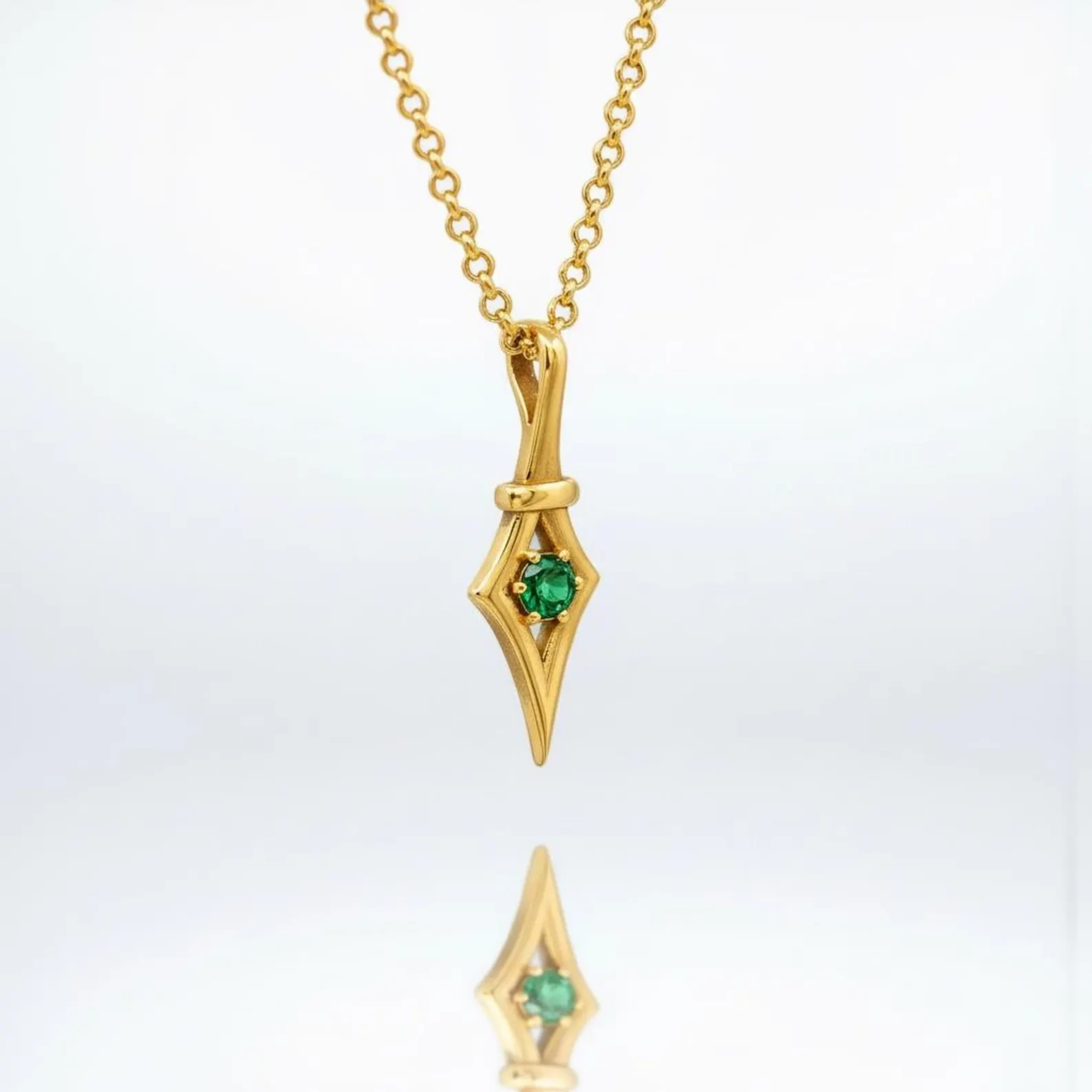 Emerald birthstone pendant necklace in Victorian gothic style made of 18K gold plated sterling silver with elegant vintage charm