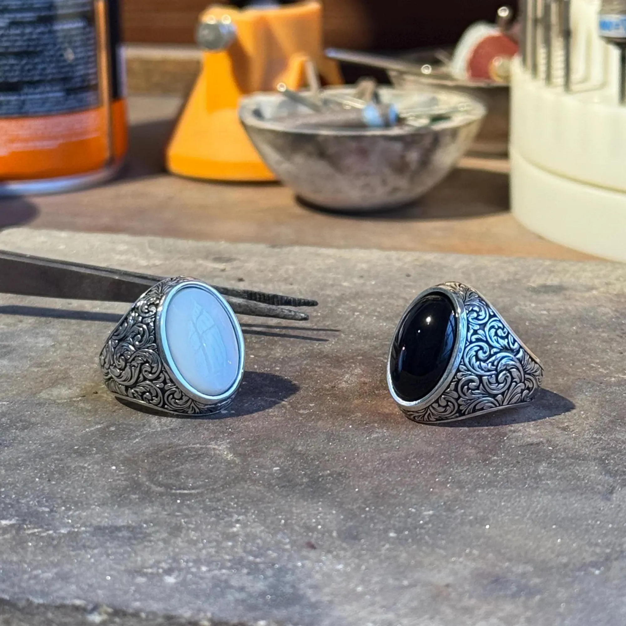 Vintage Baroque Black Onyx Ring