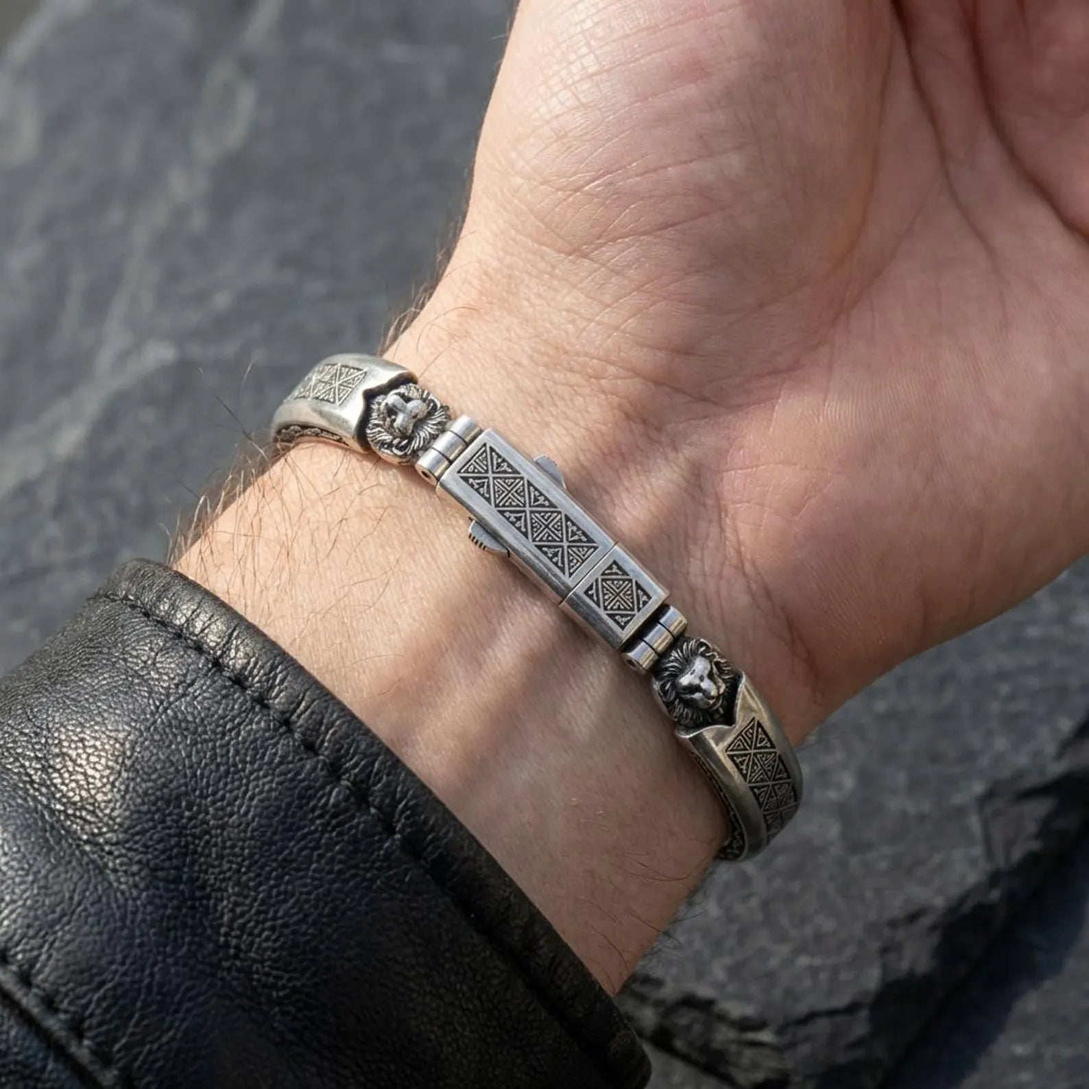 Bold masculine Spartan bracelet in premium sterling silver, ancient warrior jewelry for history and mythology enthusiasts