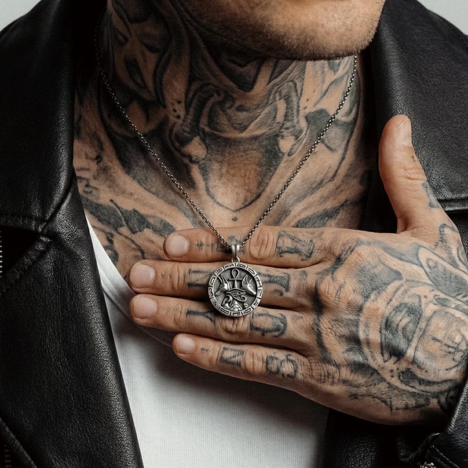 solid 925 sterling silver egyptian gods necklace featuring anubis and bastet oxidized vintage style mens pendant jewelry