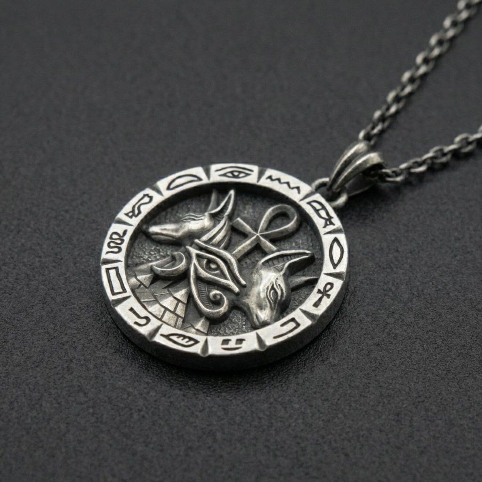 unique egyptian god jewelry for men handcrafted oxidized sterling silver anubis bastet mythology necklace