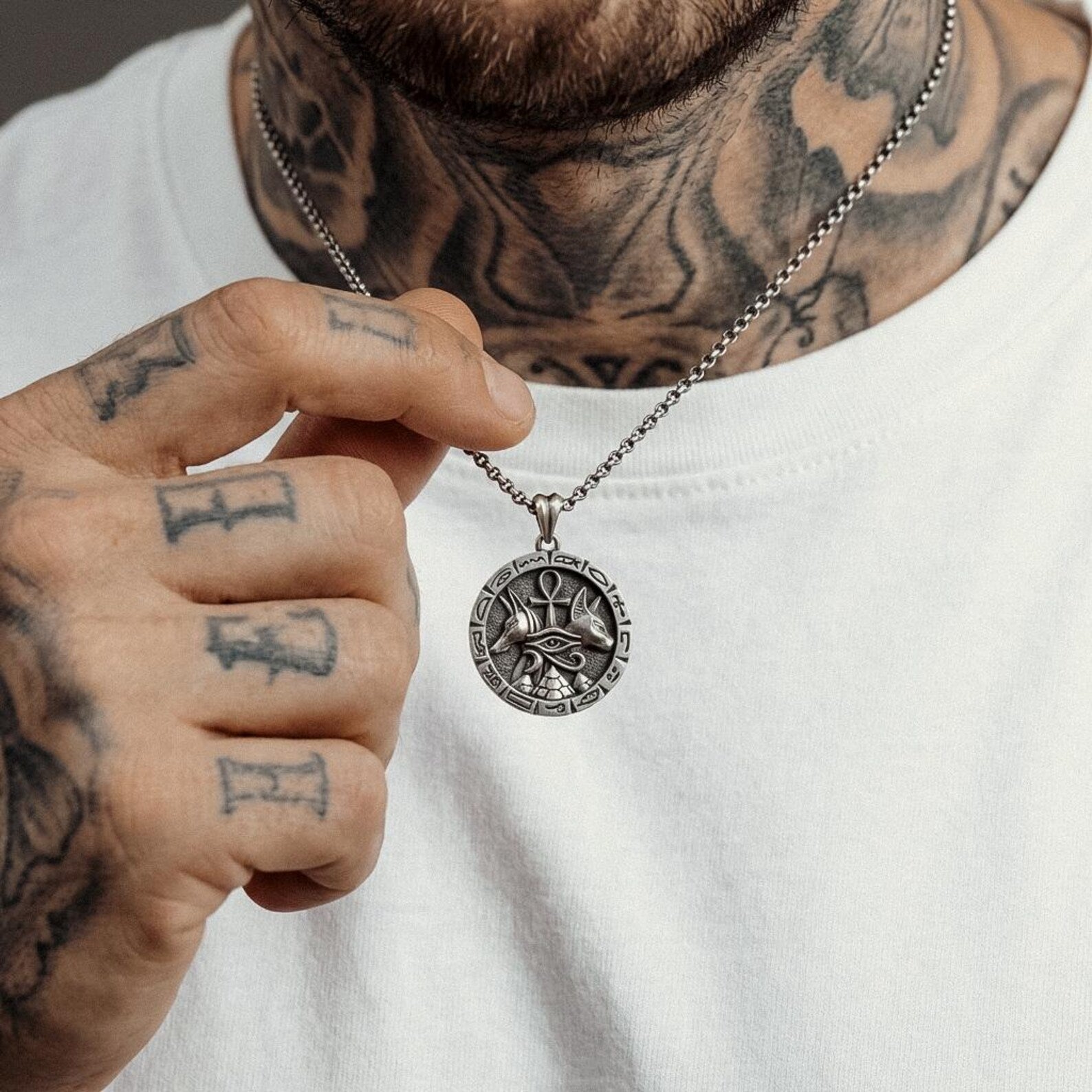 mythological egypt statement necklace unisex handcrafted sterling silver ancient gods jewelry piece