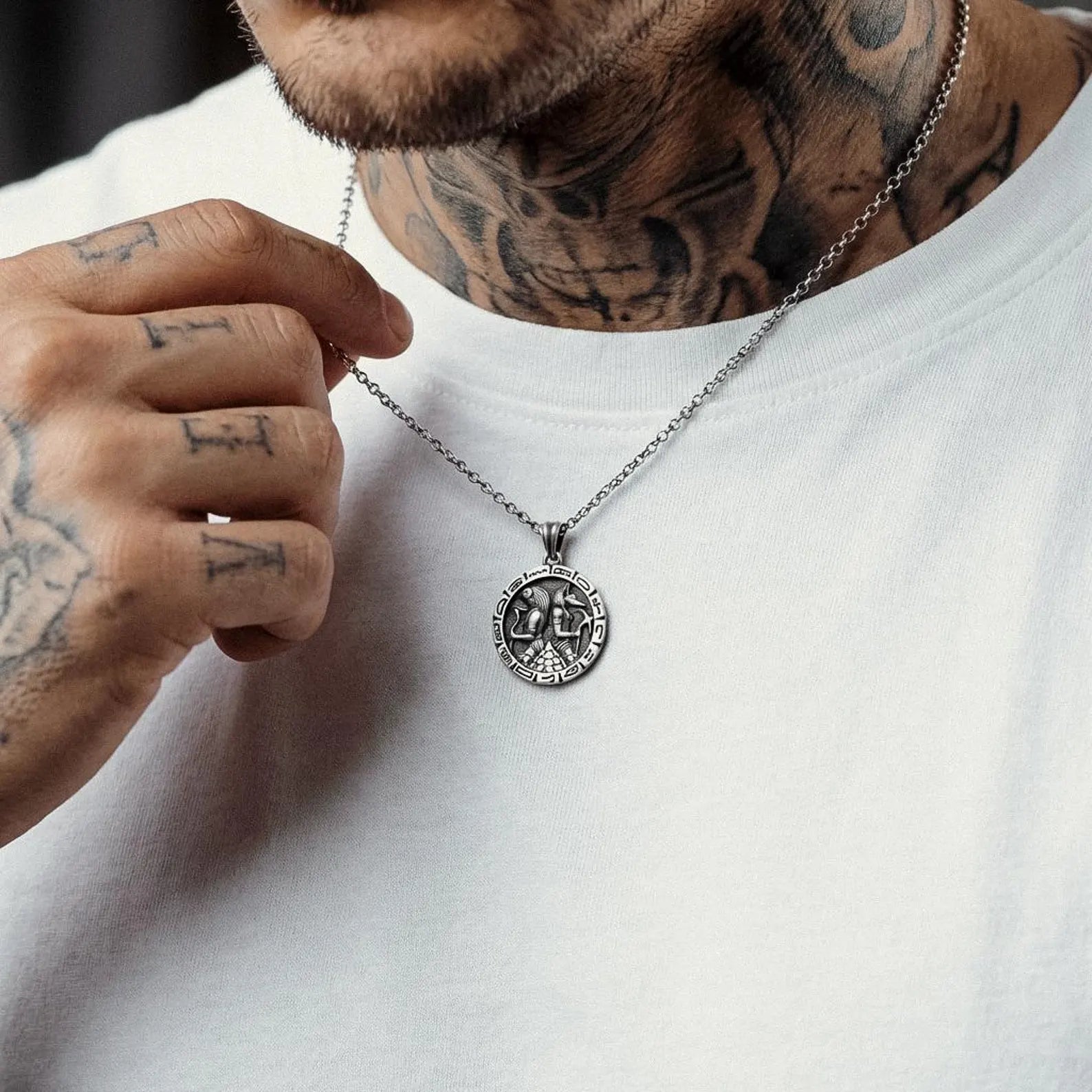 detailed egyptian mythology pendant necklace anubis guardian and horus falcon god symbolic masculine jewelry