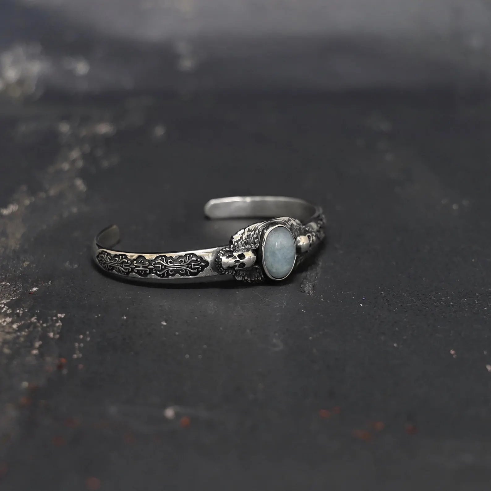 Men's Aquamarine  Skull Bracelet