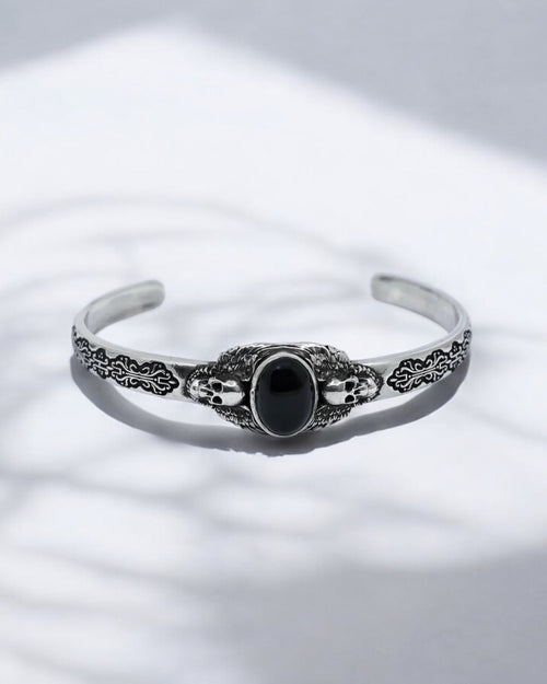 Men's Black Onyx Skull Cuff Bracelet