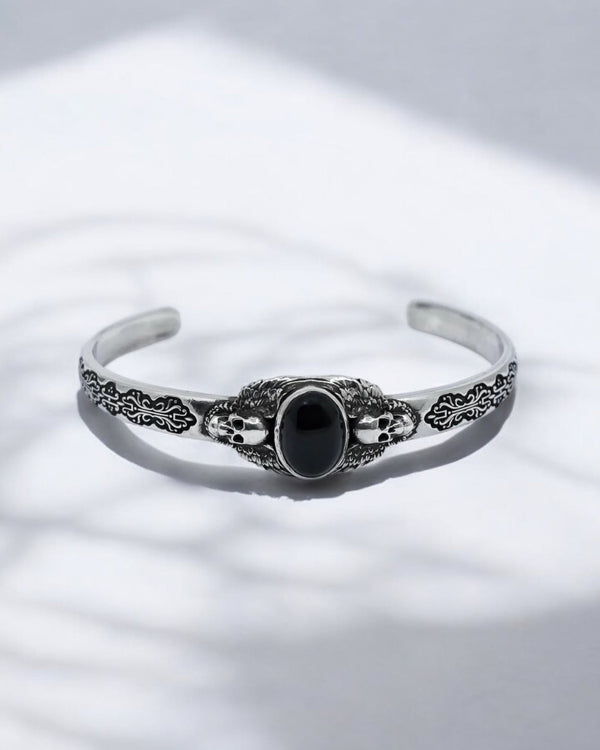 Men's Black Onyx Skull Cuff Bracelet