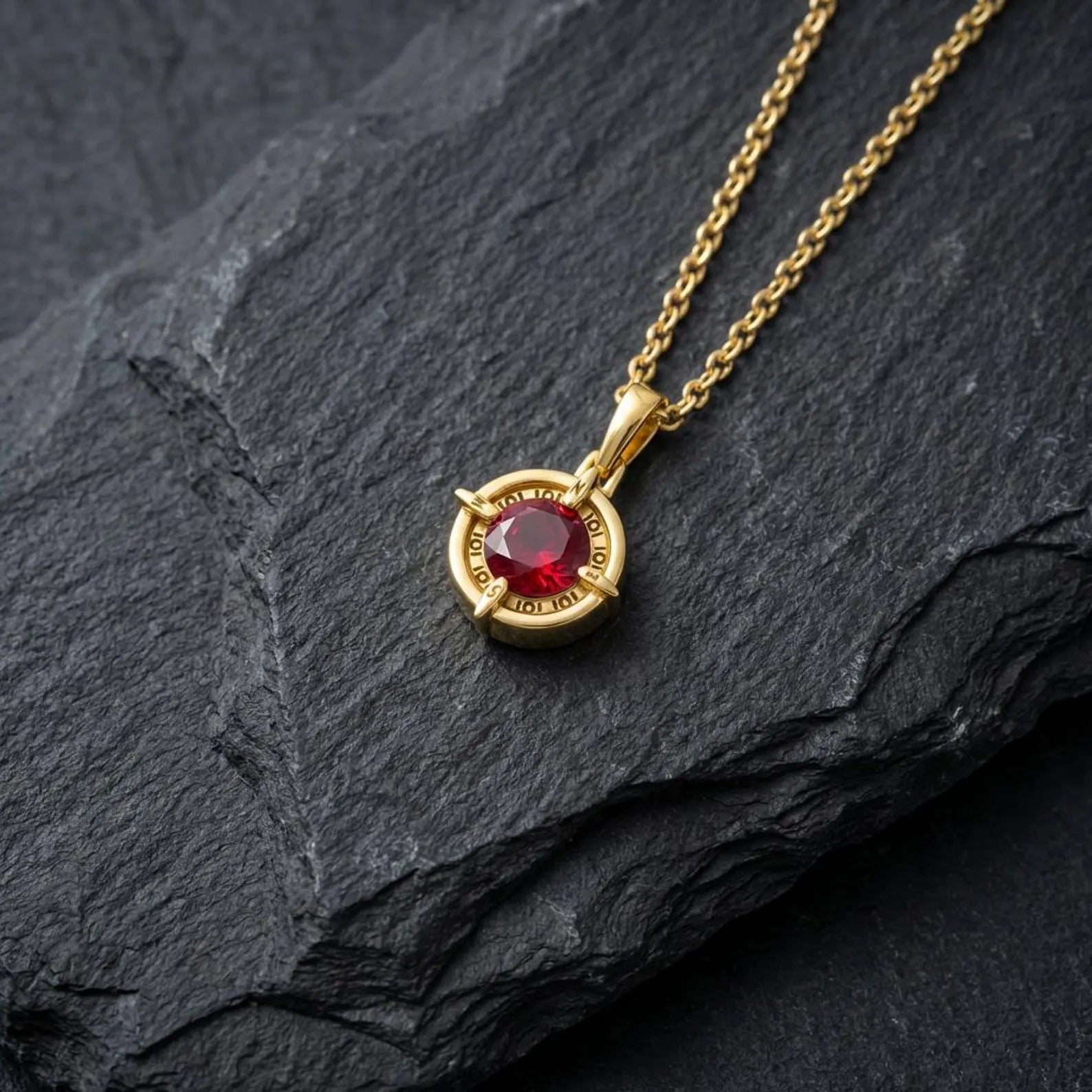 Luxury garnet gemstone compass pendant handcrafted in gold plated silver, detailed nautical design for men.