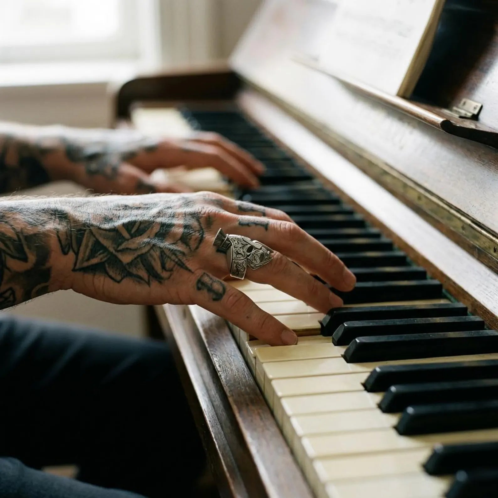 Heavy men’s warrior ring inspired by ancient Greece featuring sculpted Spartan helmet and bold oxidized silver finish