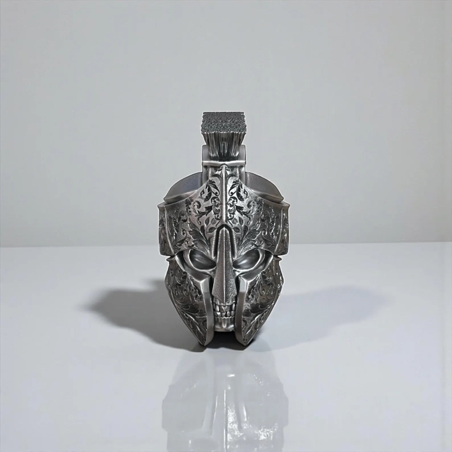 Large 42mm Spartan helmet ring crafted in 925 sterling silver with intricate Baroque patterns and vintage warrior texture