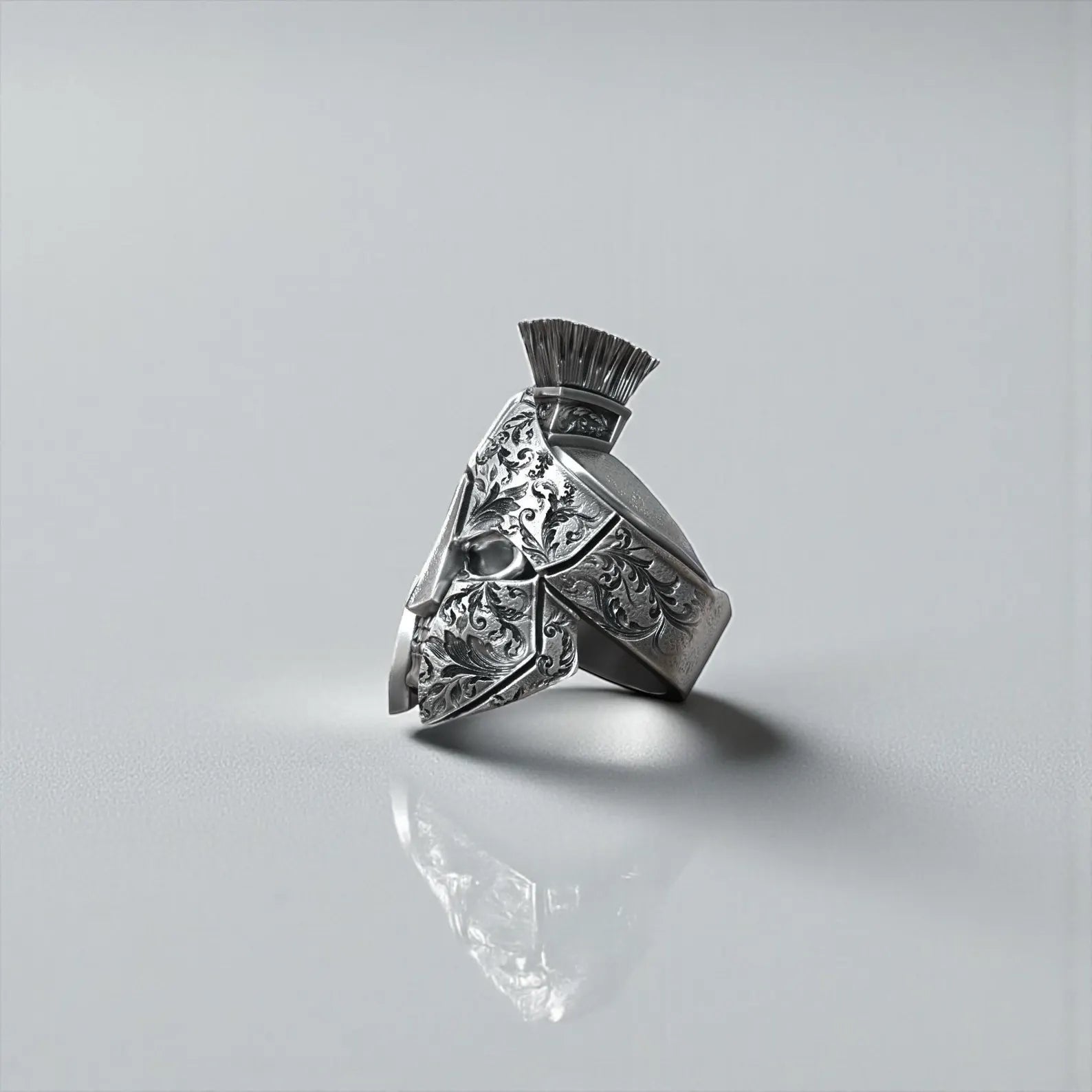 Side angle view of solid sterling silver Spartan ring showing 10mm under finger width and thick 2mm inner band construction