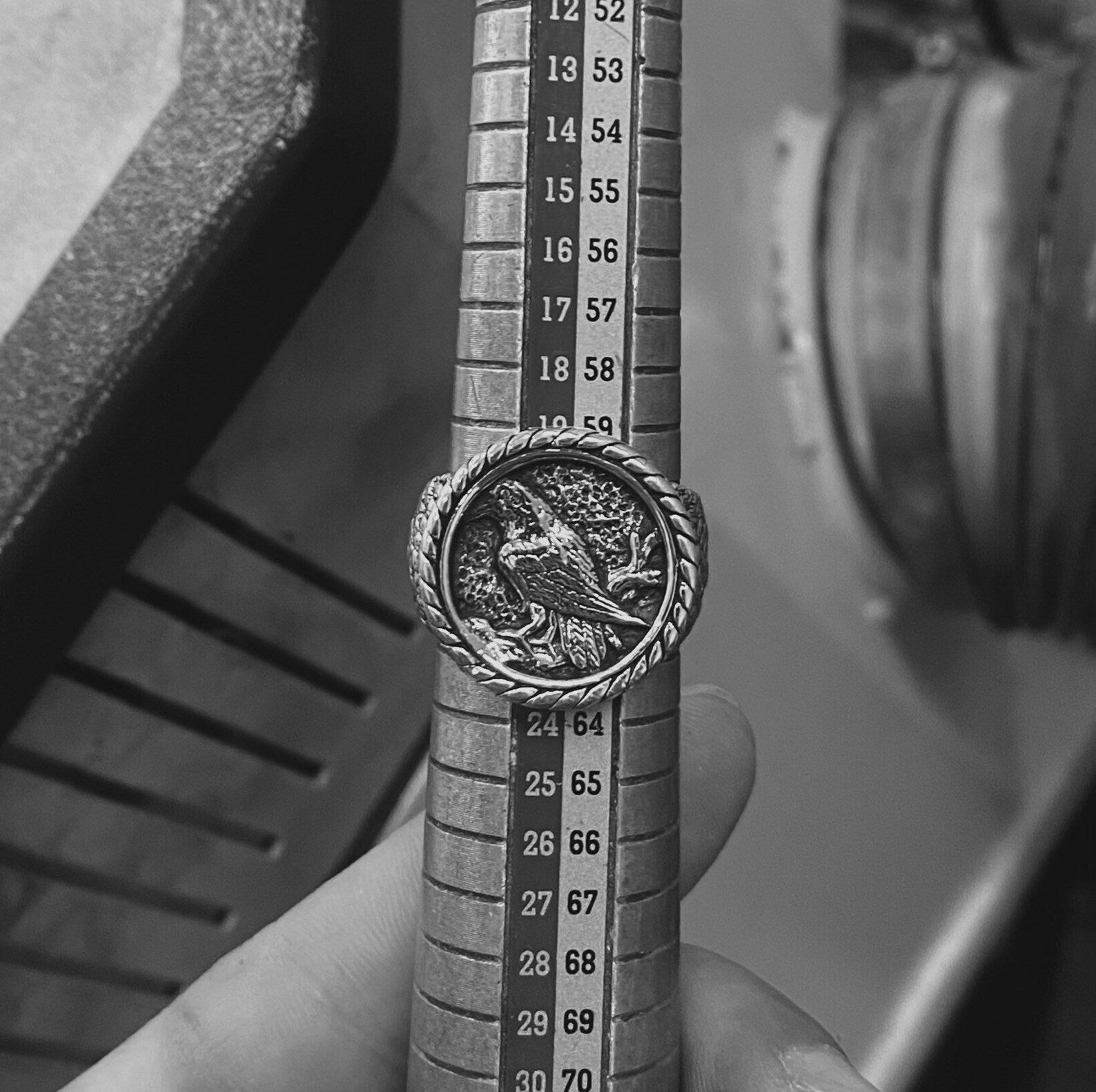 A bold silver raven ring handcrafted with Norse inspiration, featuring precise detailing and a smooth oxidized finish. This unisex ring merges Viking symbolism with modern craftsmanship, making it an exceptional gift for men who value ancient myths and timeless design.