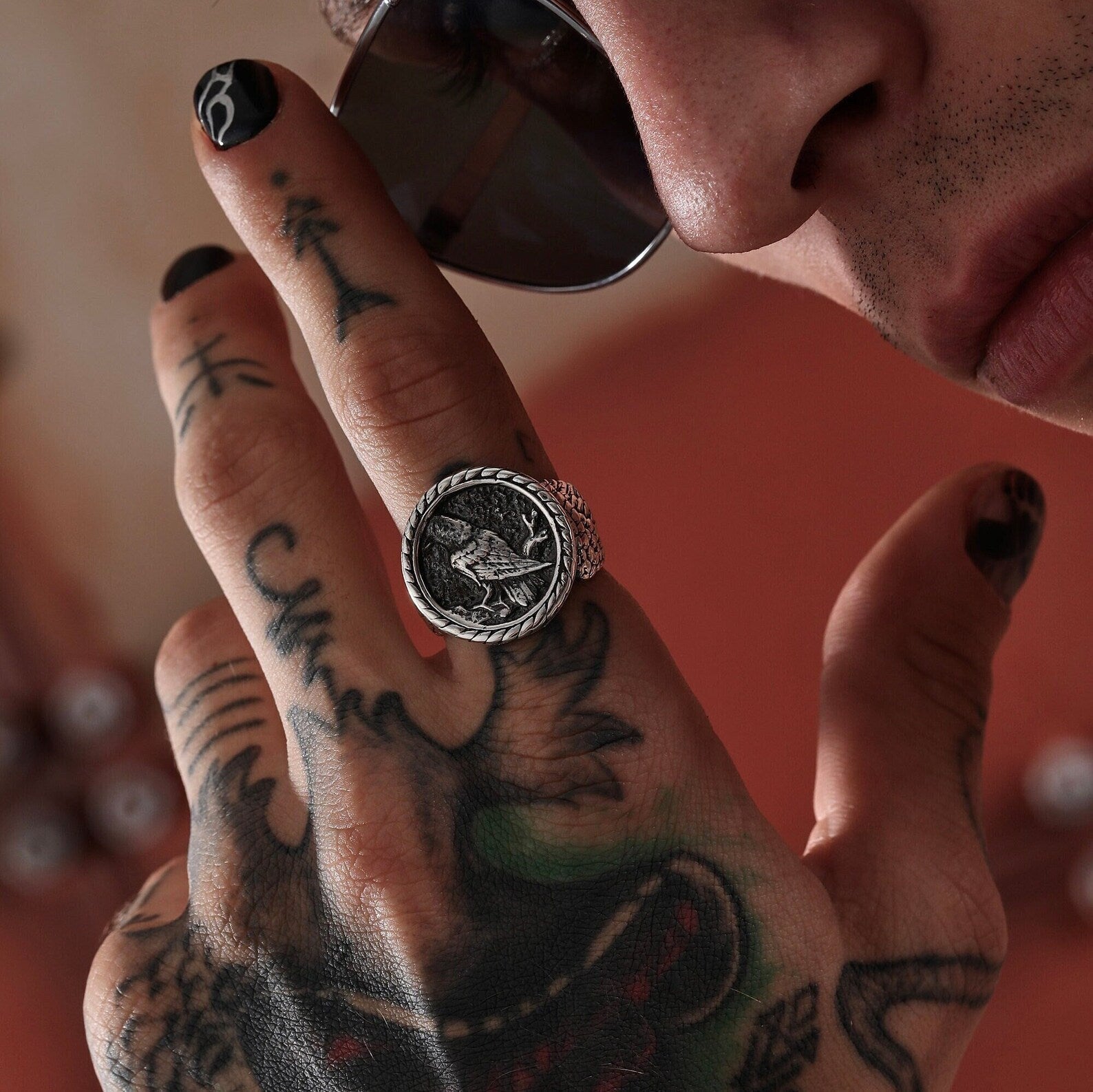 An elegant yet fierce raven ring forged in solid silver with symbolic Norse engravings, designed for lovers of Viking culture and mystical artifacts. This piece serves as a wearable talisman of intuition and strength, ideal for birthdays, anniversaries, or custom engraved gifts.