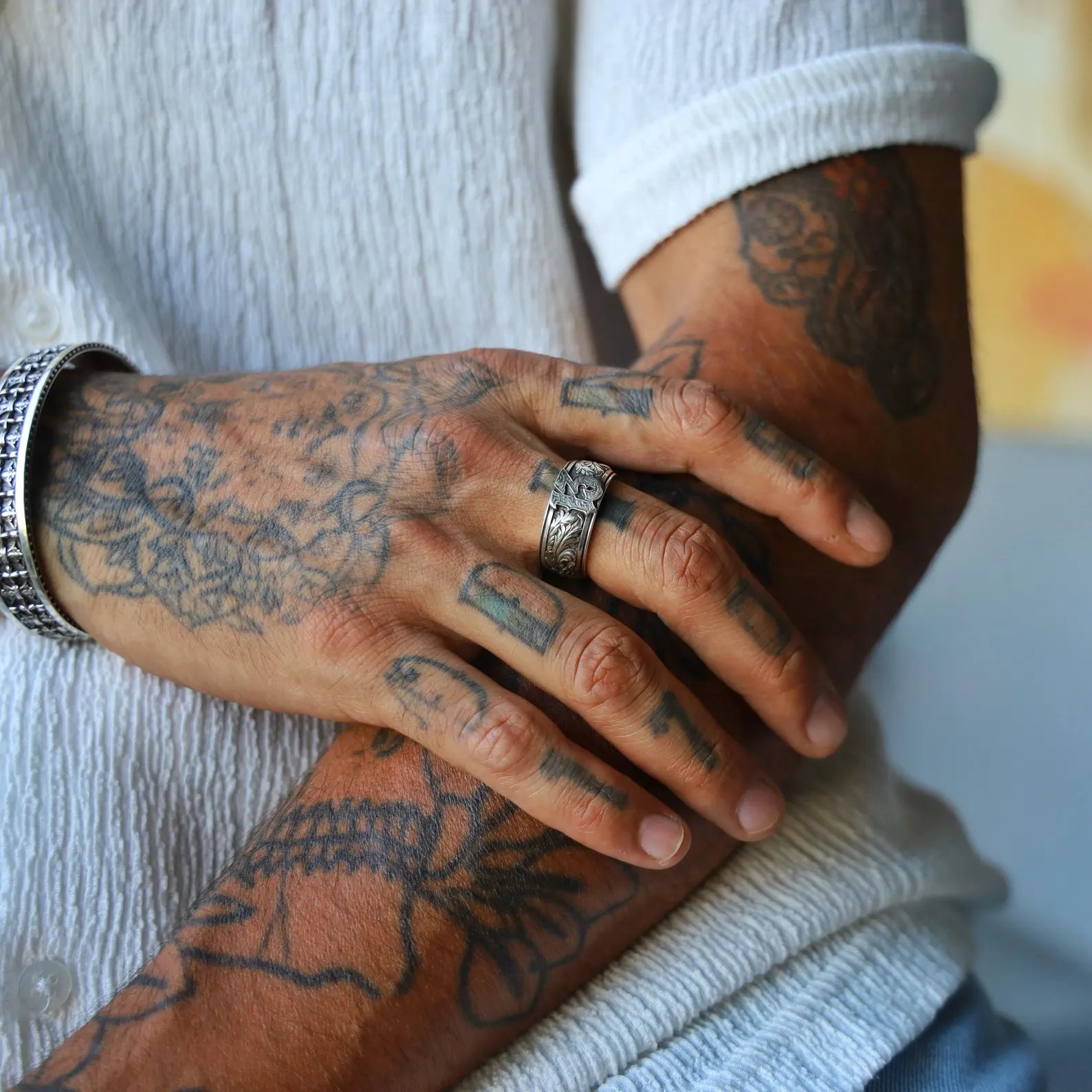 Men’s gothic silver ring featuring the number 13 in ornate vintage font, handcrafted in 925 sterling silver. The engraved leaves on each side add a rebellious, biker-inspired touch. A symbolic piece that defies superstition and embraces uniqueness. Perfect gift idea for him—especially those who love alternative fashion.
