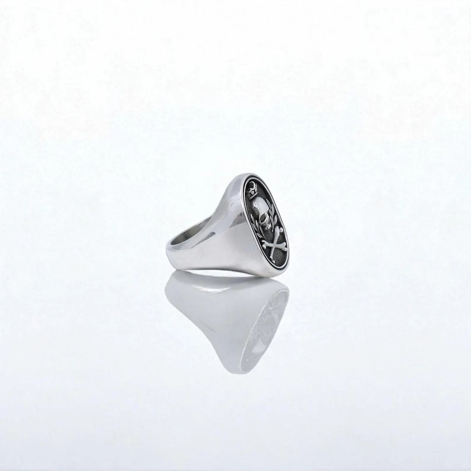 Detailed right-side angle showing the thickness and bold structure of the silver ring, crafted with precision to balance aesthetics and durability. Ideal for birthdays, anniversaries, or punk-inspired collections with a dark and elegant edge.