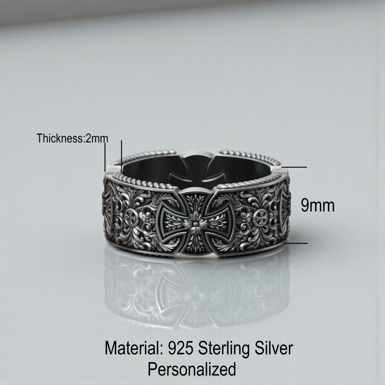 Premium Christian Templar cross band ring handcrafted in solid sterling silver vintage religious jewelry meaningful faith gift for men