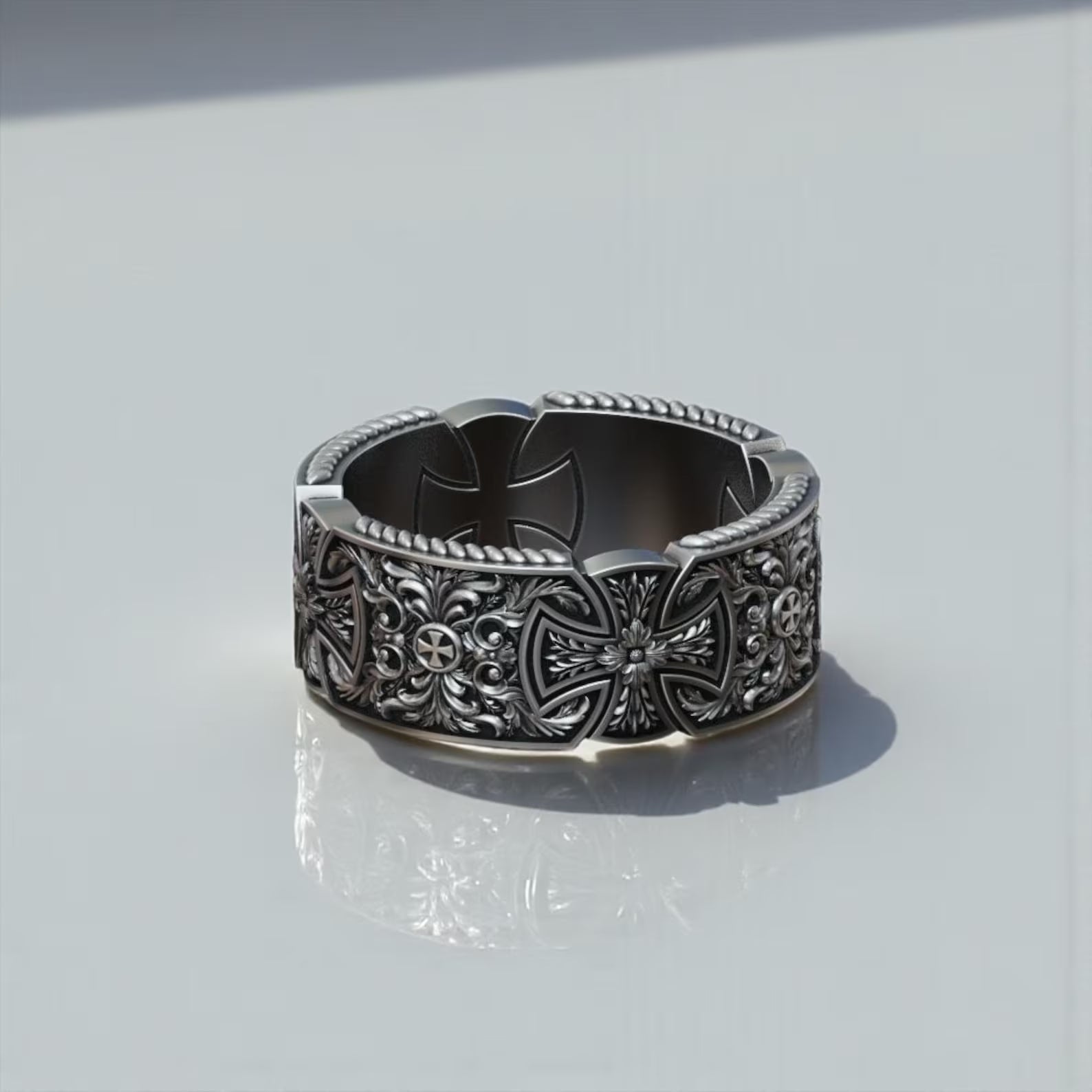 Unisex Maltese cross faith ring for men handcrafted sterling silver medieval Christian band bold masculine religious accessory