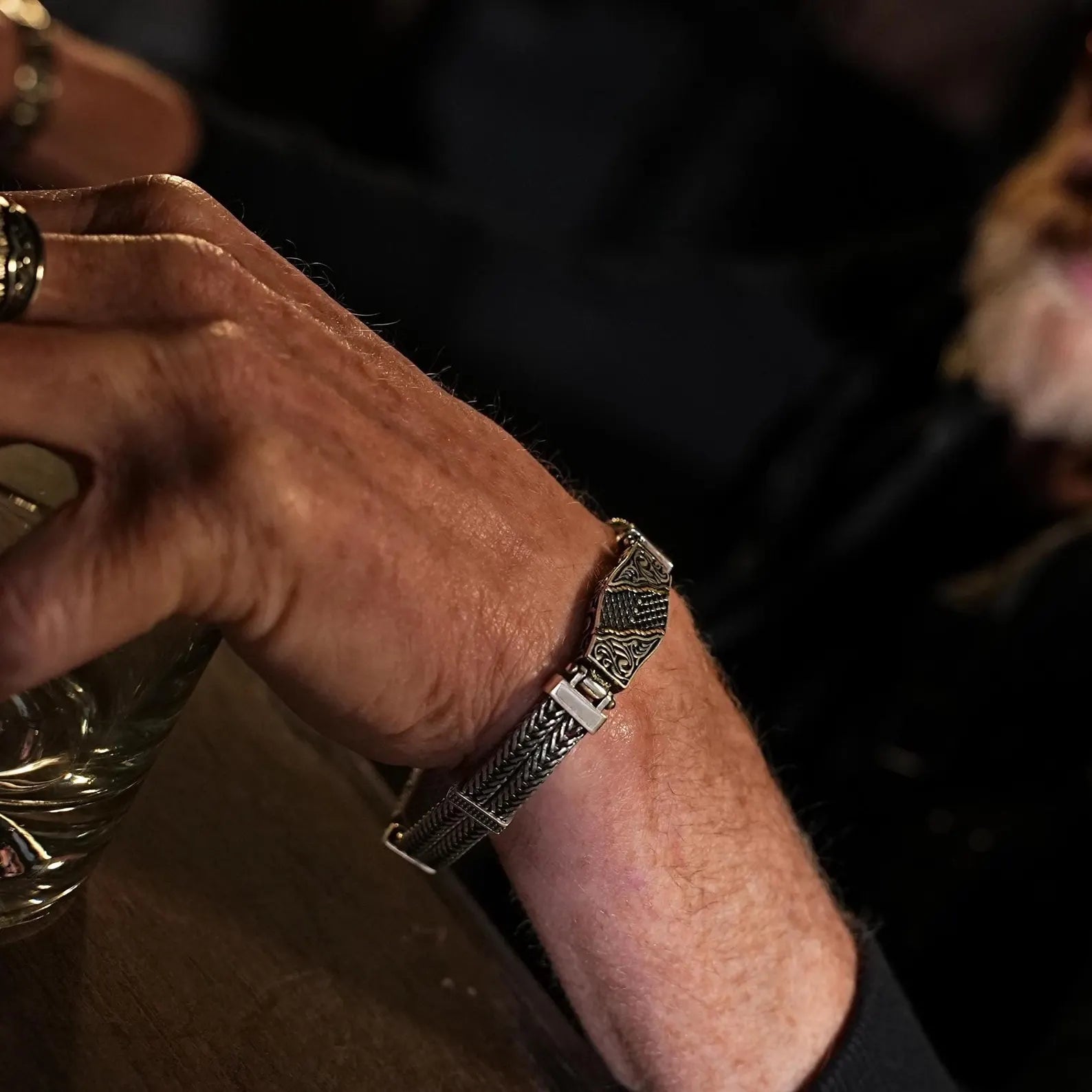 Men’s sterling silver bracelet handcrafted with a woven chain design and oxidized finishing for a bold, masculine look. Made from 925 solid silver, this bracelet is both durable and stylish, representing strength and elegance. A perfect gift for husband, boyfriend, or father, suitable for Viking, gothic, or classic men’s fashion lovers.