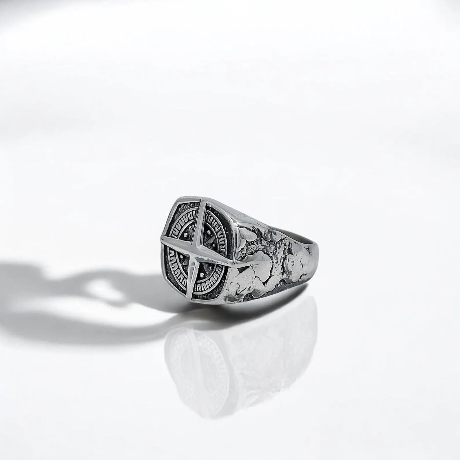 A handcrafted sterling silver compass ring for men featuring a detailed North Star design symbolizing guidance, direction, and inner strength. This nautical-inspired jewelry piece blends rugged elegance with meaningful maritime symbolism, making it an ideal accessory for ocean lovers, travelers, and adventurous spirits who seek more than just fashion.