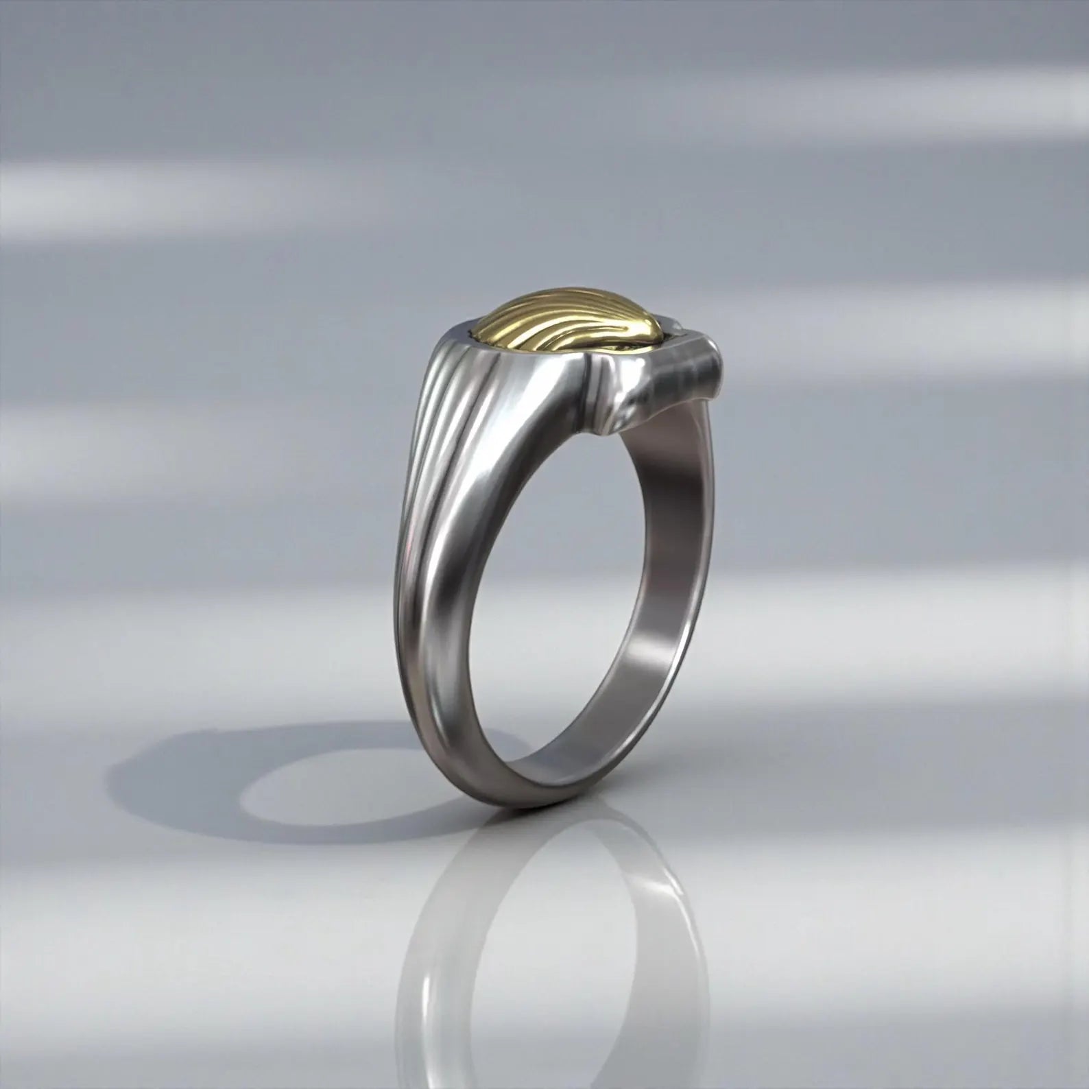 Personalized nautical shell signet ring in sterling silver, engraved ocean inspired jewelry with scallop shell symbol