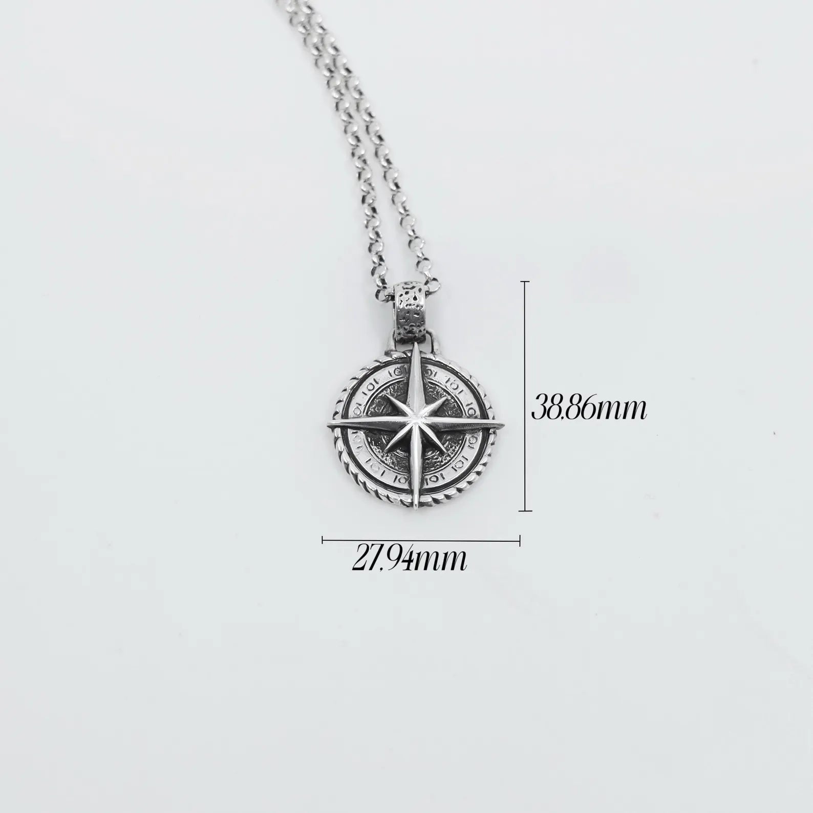 Sterling silver compass necklace available in 22”, 24”, and 26” chain lengths to offer the perfect fit for every style and preference. Whether worn as a close-to-chest piece or a longer statement necklace, this handcrafted north star pendant adapts beautifully. A versatile and personalized nautical accessory for men and women. Ideal for gifting on any life milestone.