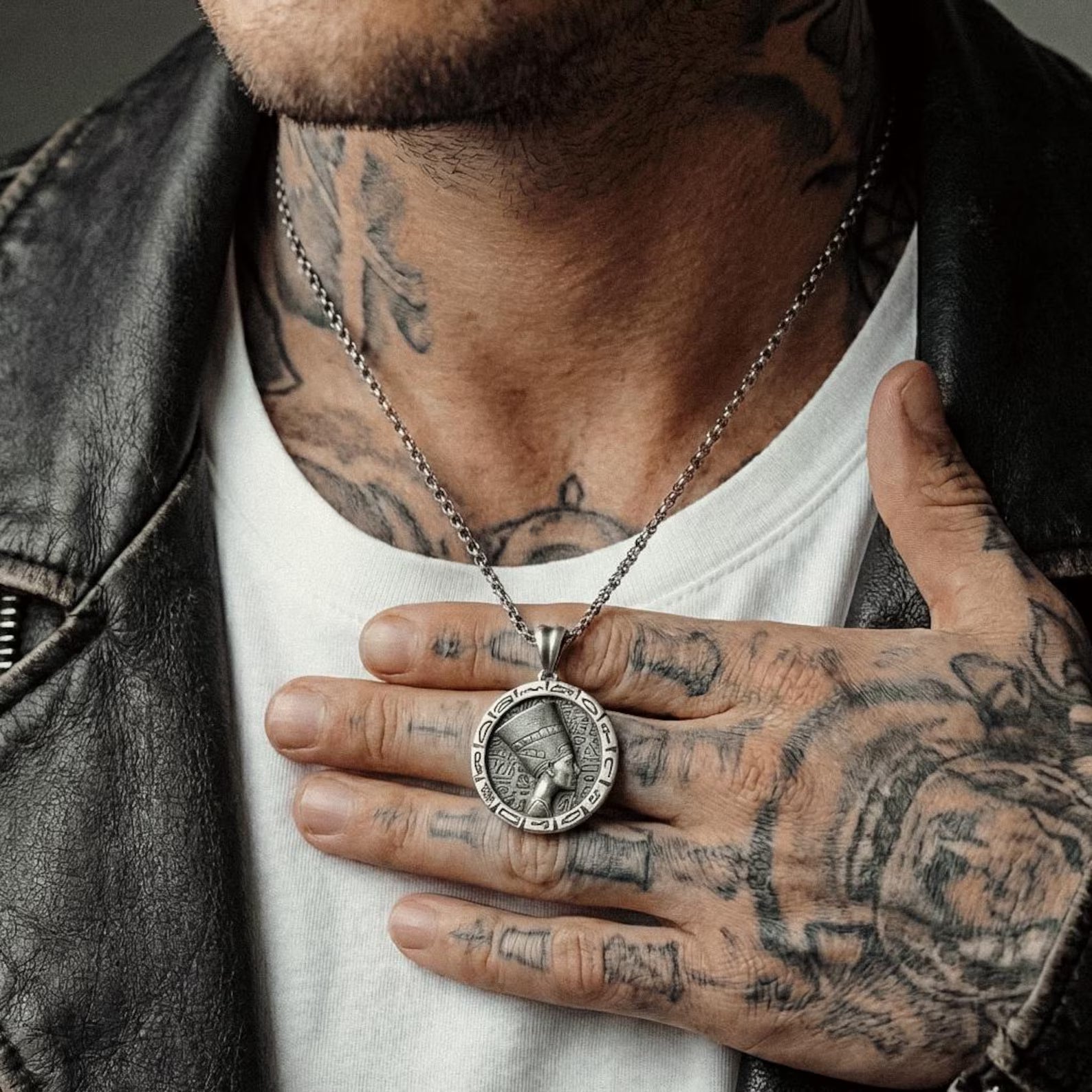 ancient egypt inspired nefertiti necklace bold elegant handcrafted sterling silver statement jewelry