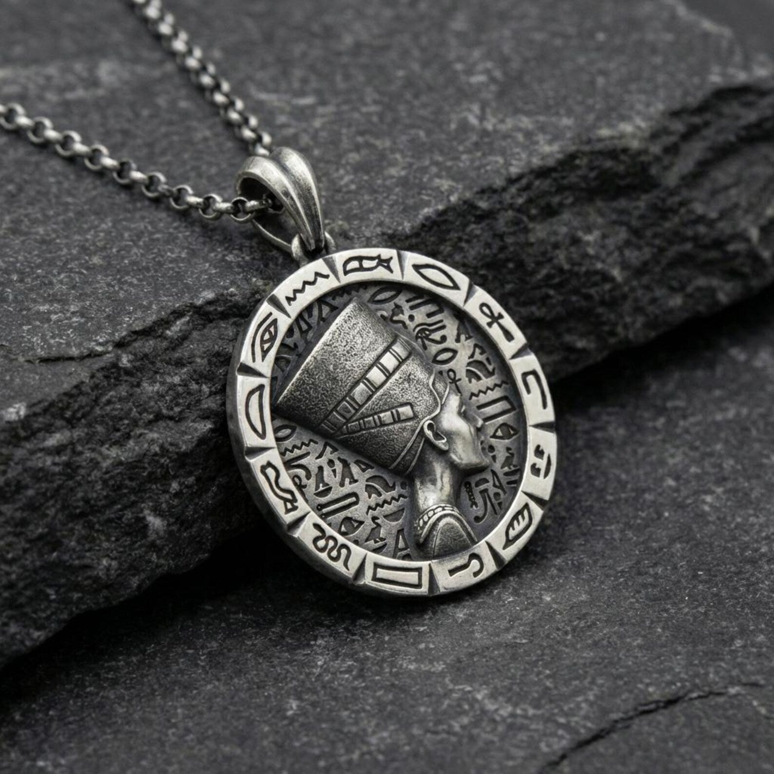 unique nefertiti egyptian queen pendant solid silver mythology necklace timeless royal design